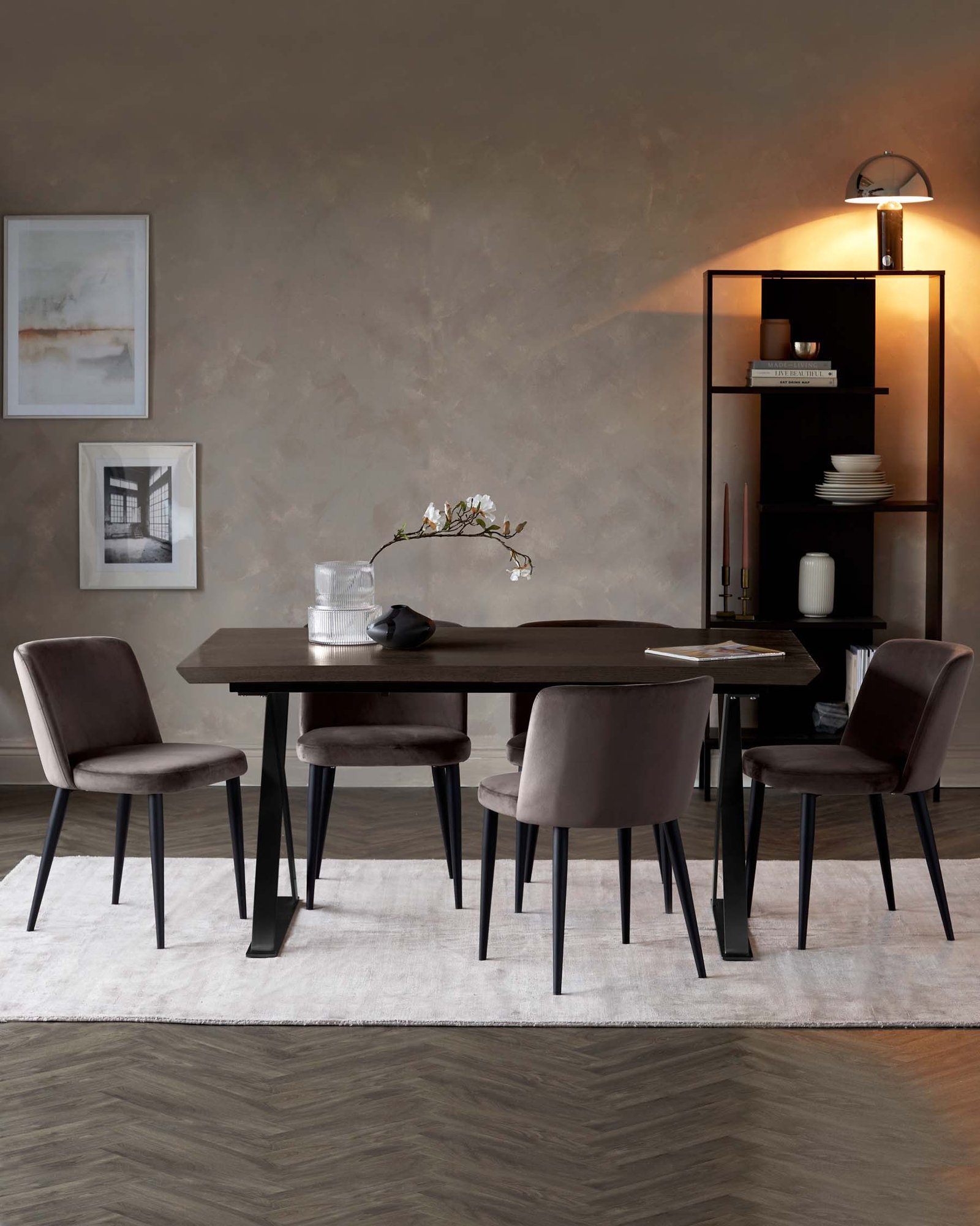 Dusk Trinny black metal dining chair in mocha plush velvet - set of 2 Back