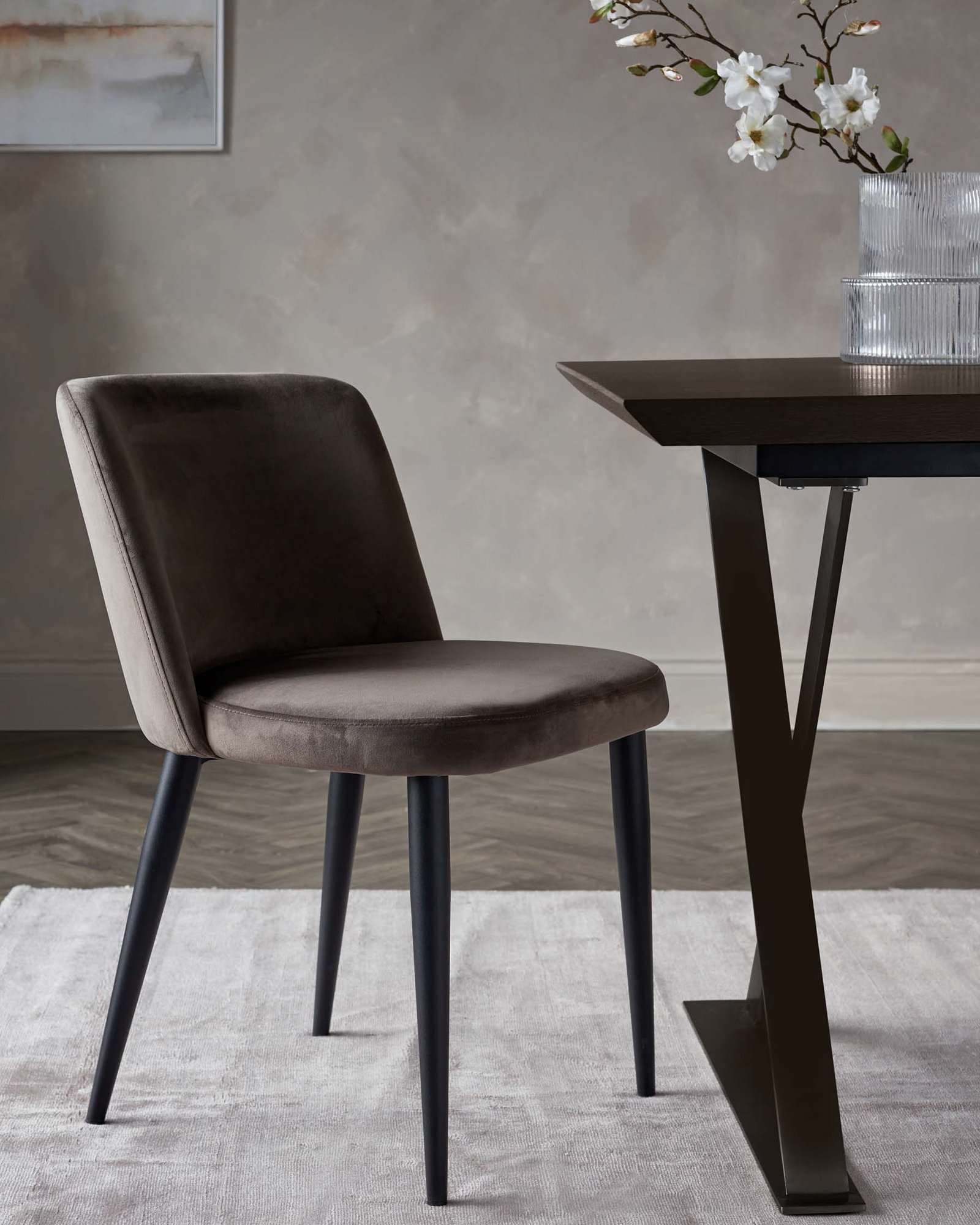 Dusk Trinny black metal dining chair in mocha plush velvet - set of 2 Front