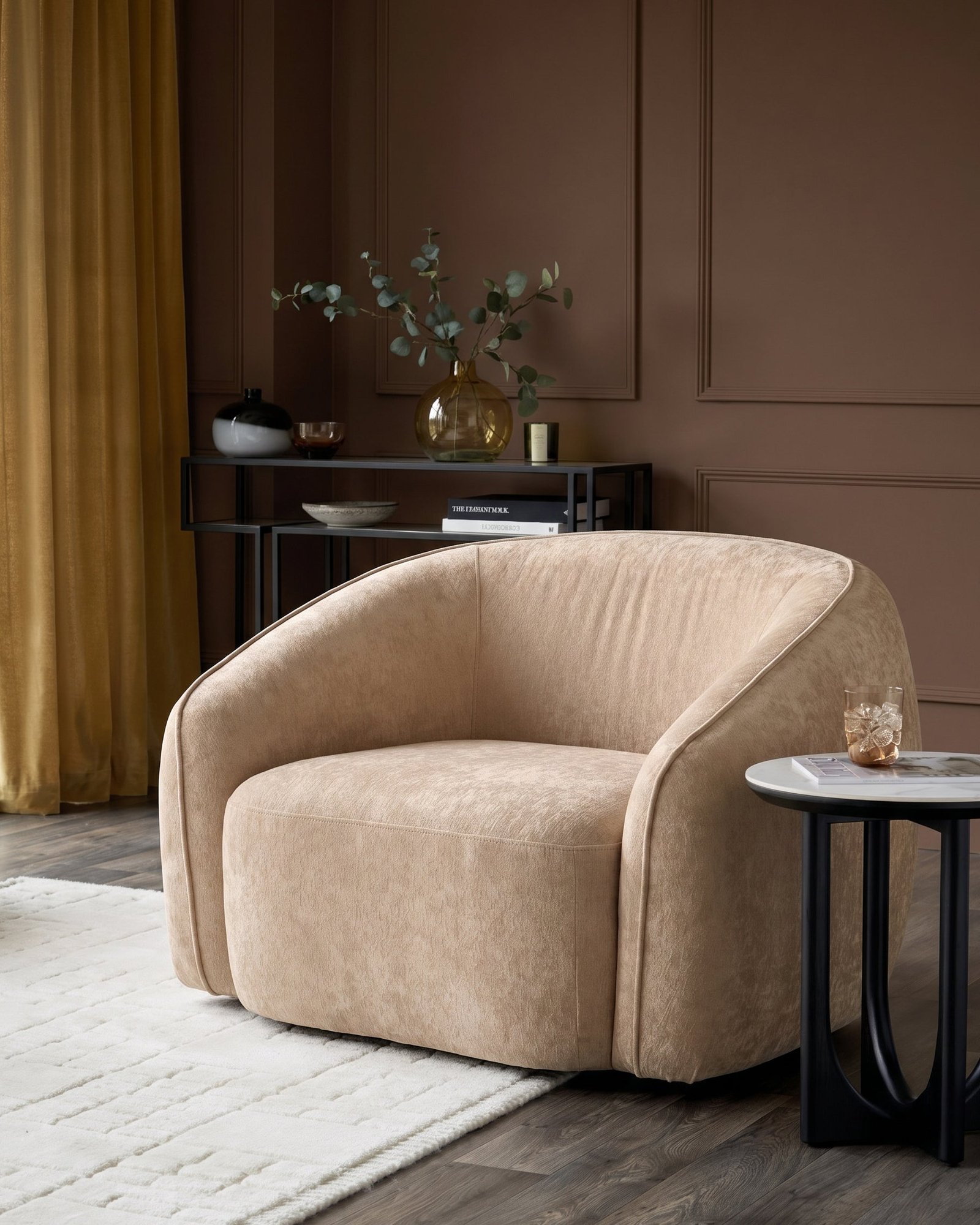 Dusk Zoey champagne chenille armchair Front