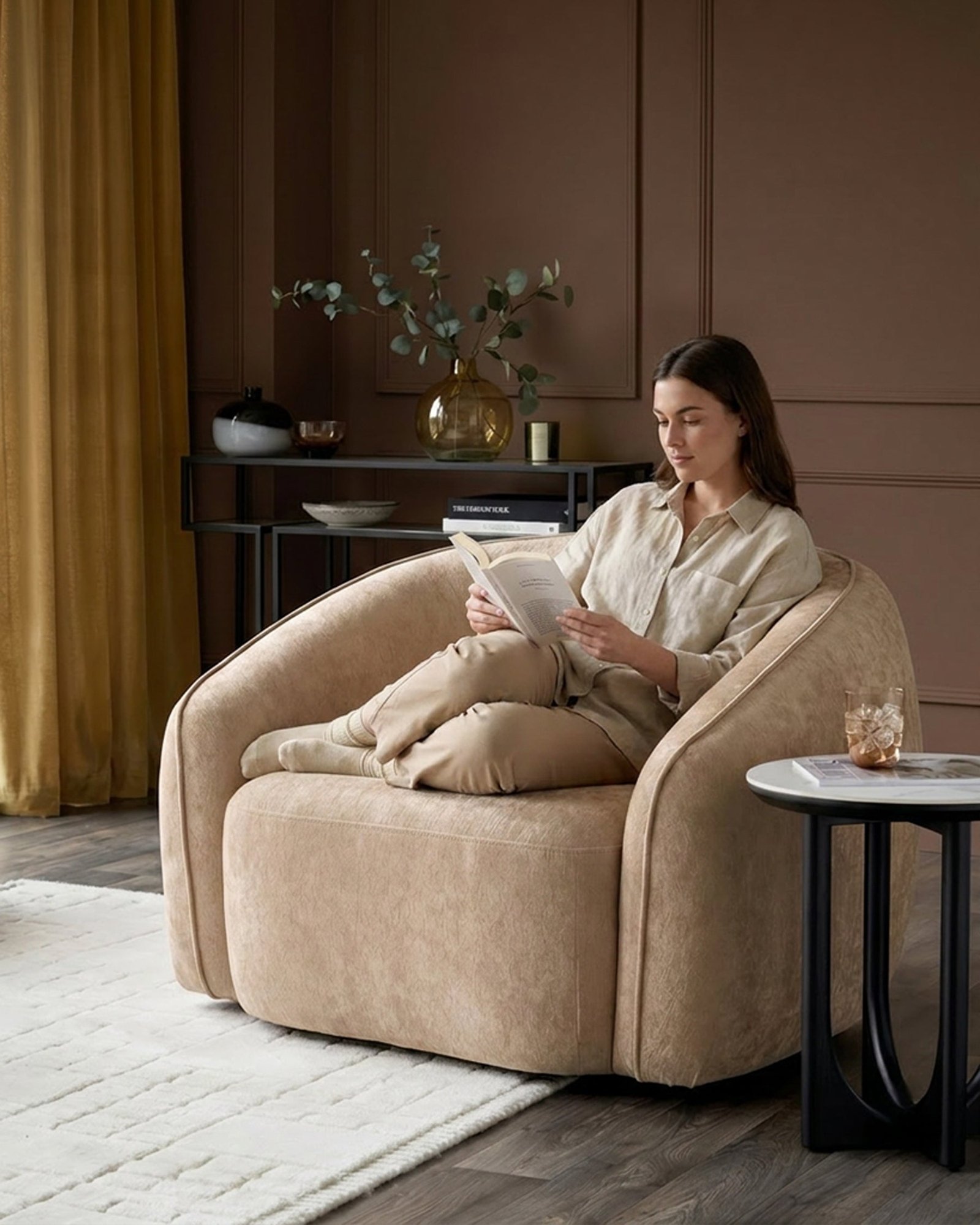Dusk Zoey champagne chenille armchair Side