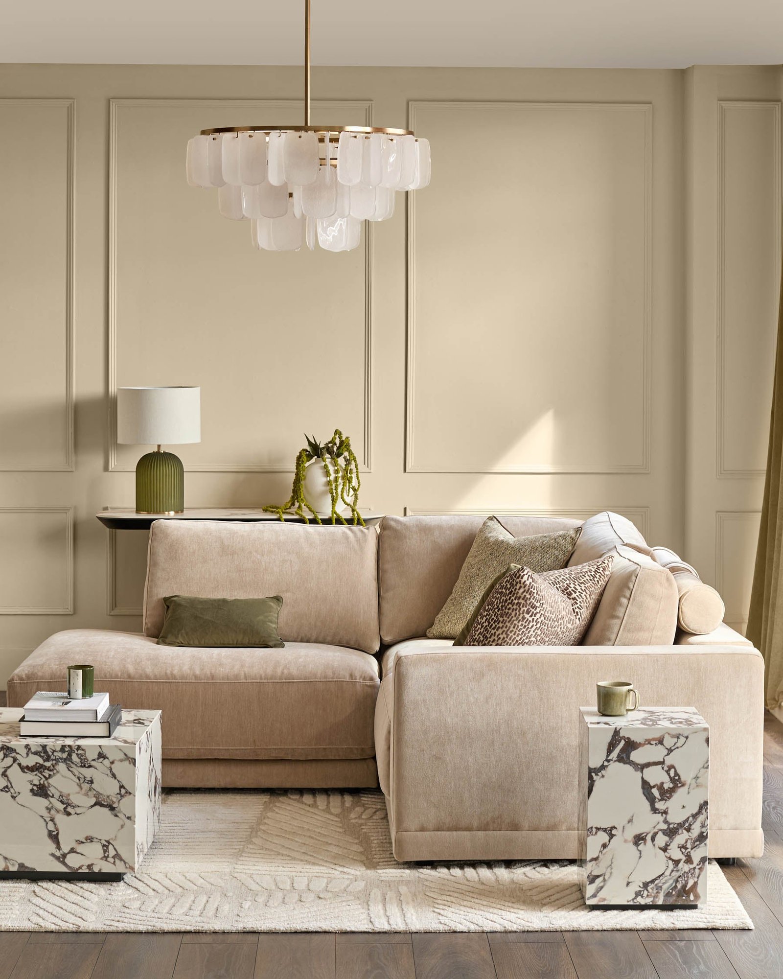 Eden champagne chenille left Dusk hand small chaise sofa Back