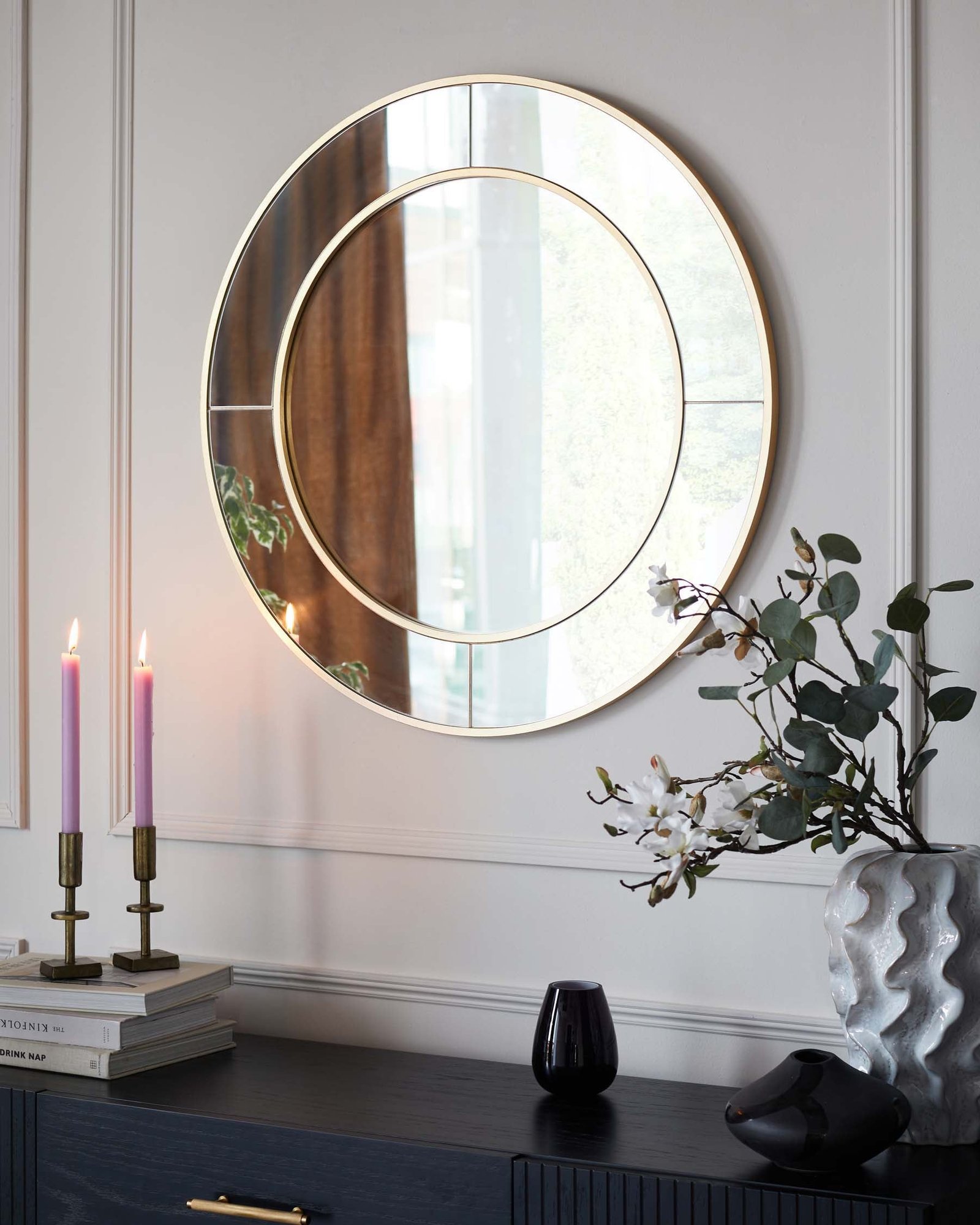 Elton Medium Round Wall Mirror Gold – Dusk England Front