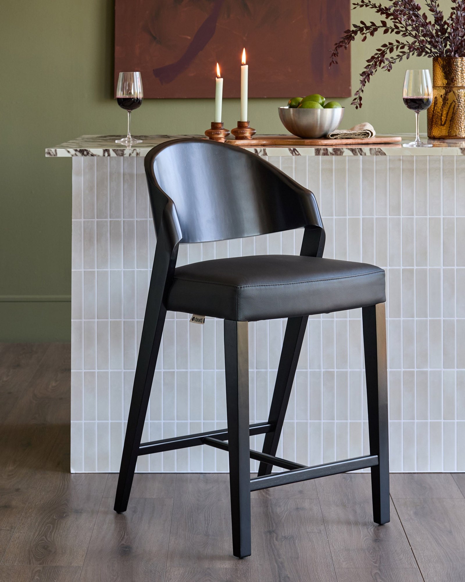 Enzo black Dusk England leather bar stool Front