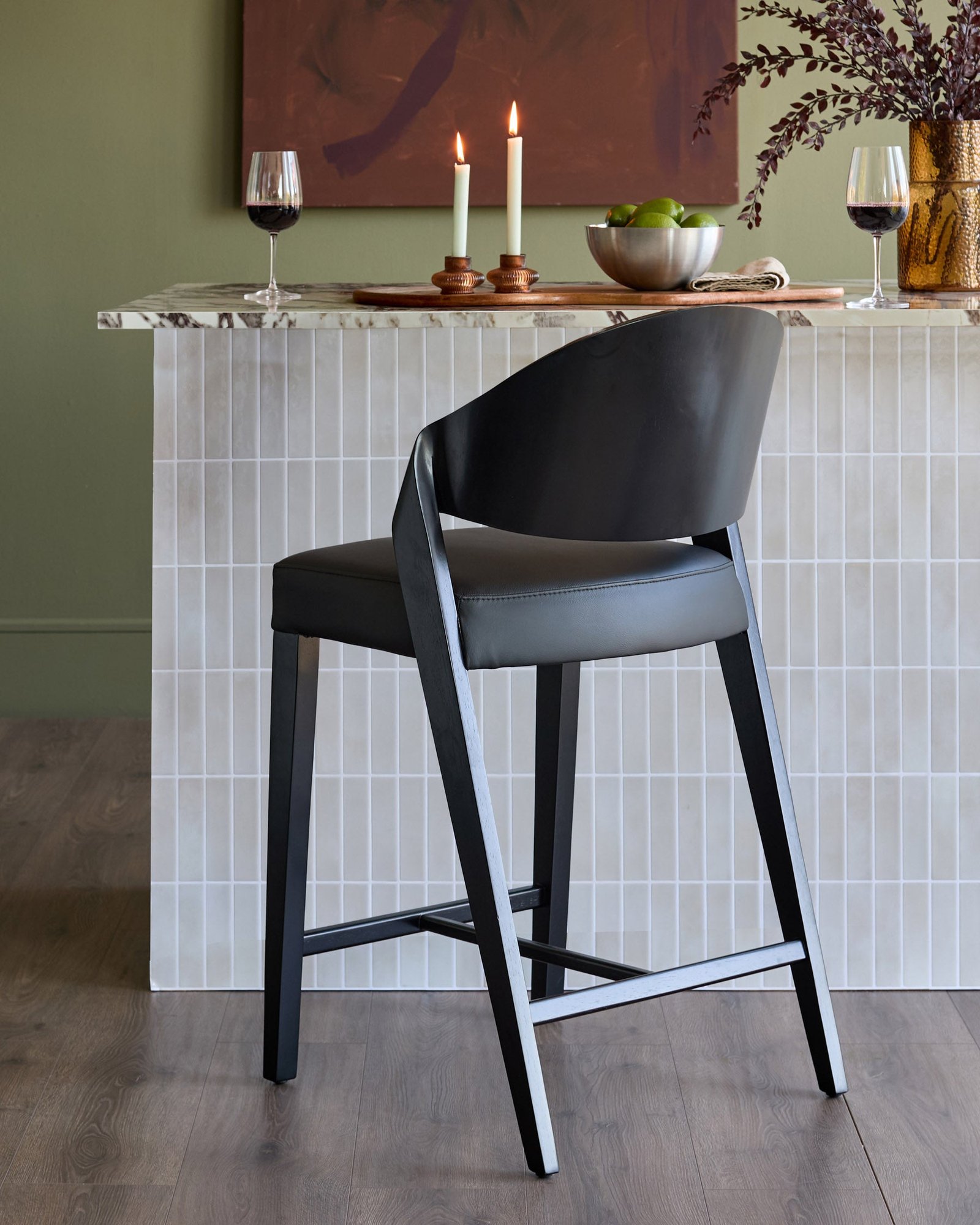 Enzo black Dusk England leather bar stool Side