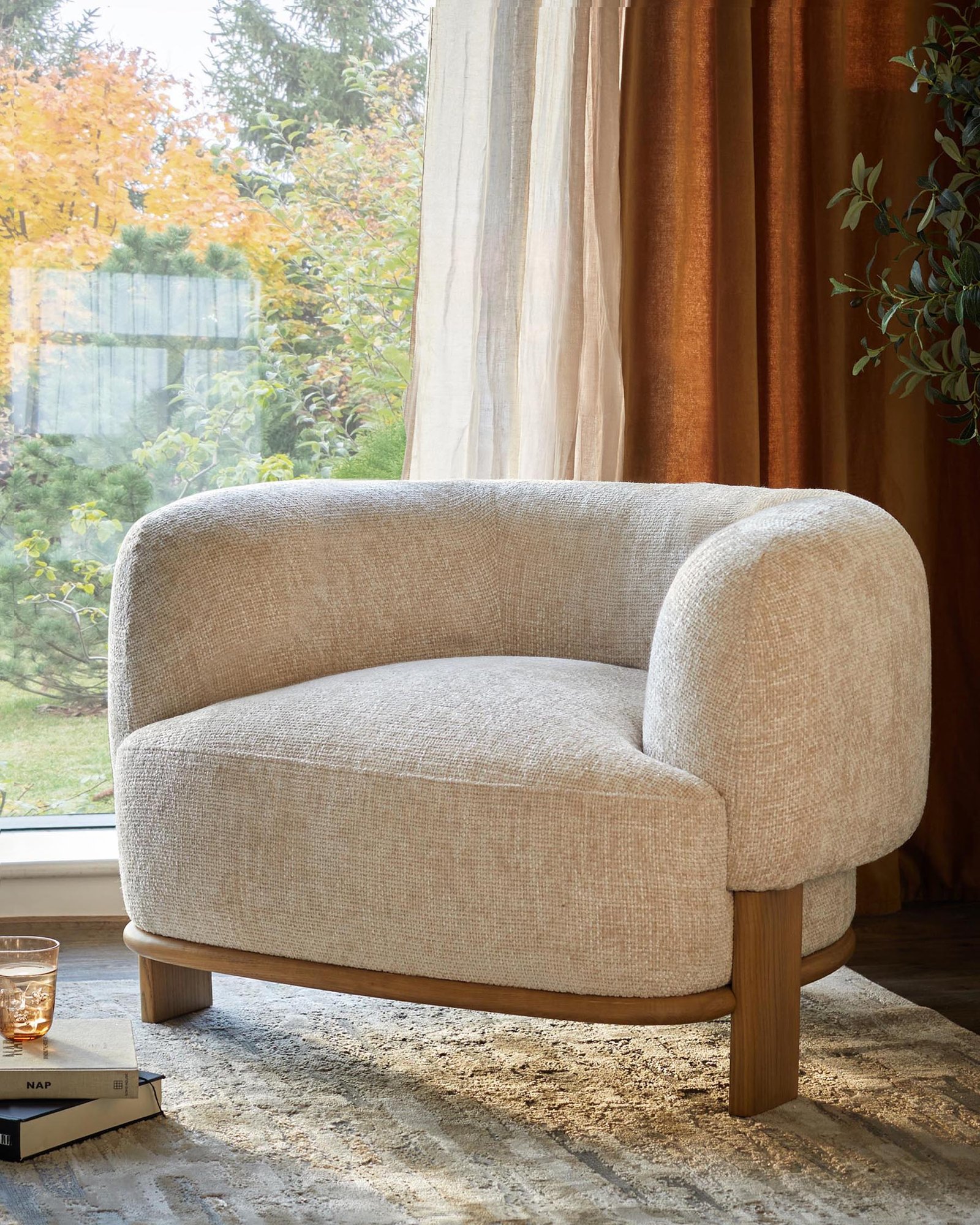 Florence natural fabric with light wood armchair – Dusk England Back
