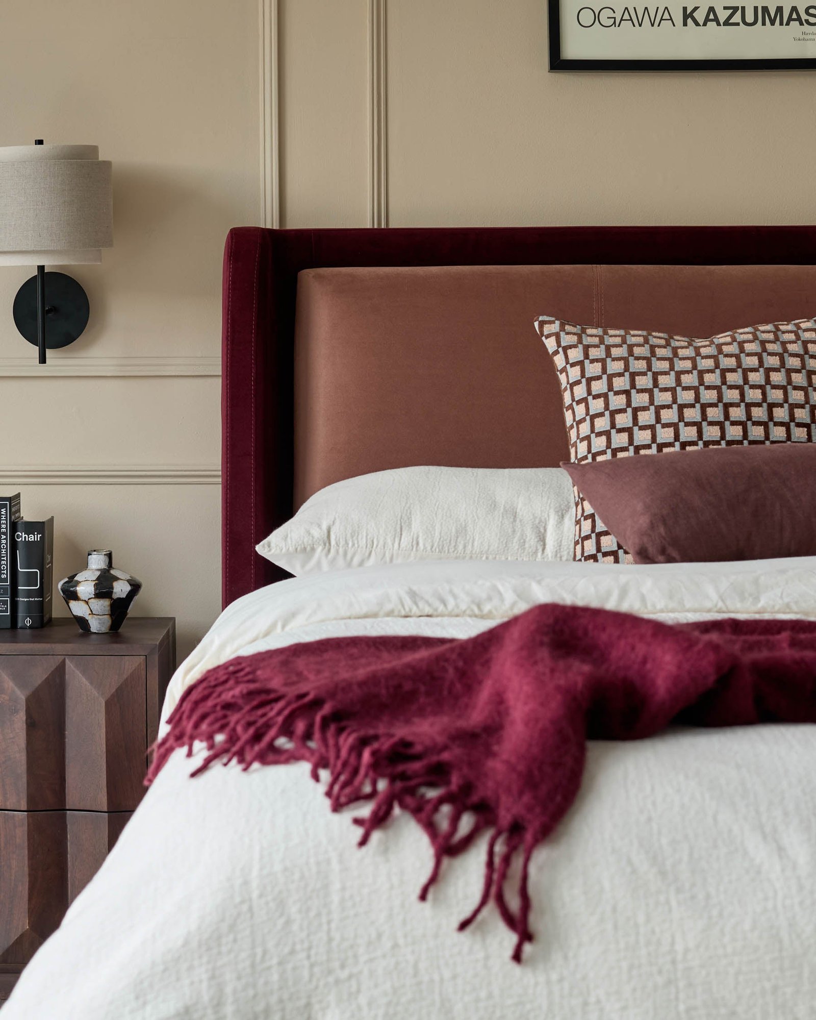 Grove rose velvet and plum velvet king size ottoman storage bed – Dusk England Side