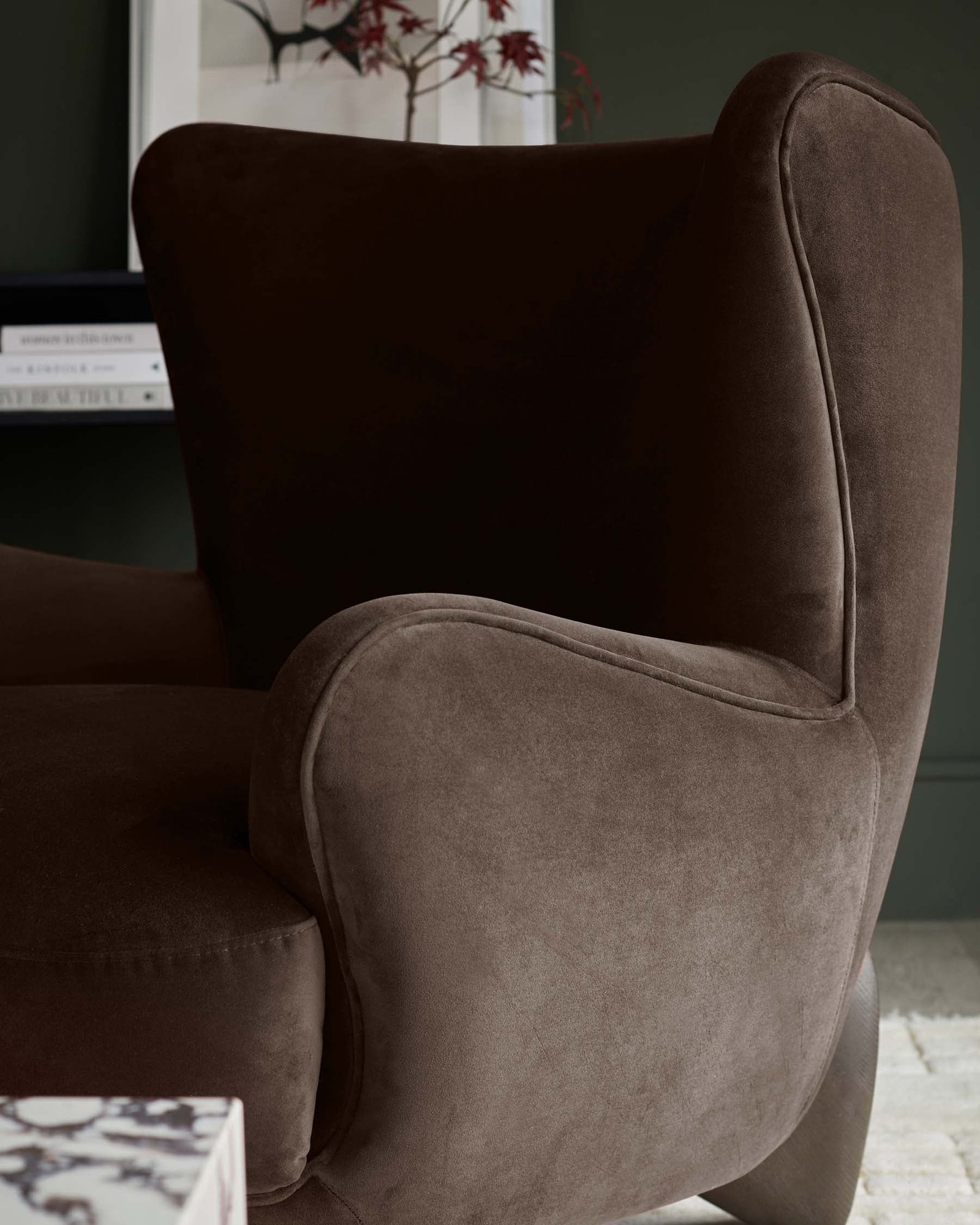 Harlan dark chocolate Dusk England velvet accent chair Back