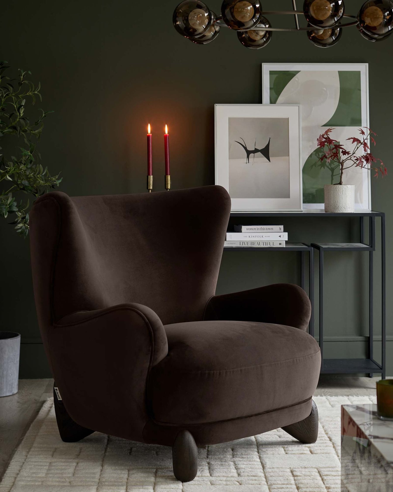 Harlan dark chocolate Dusk England velvet accent chair Front