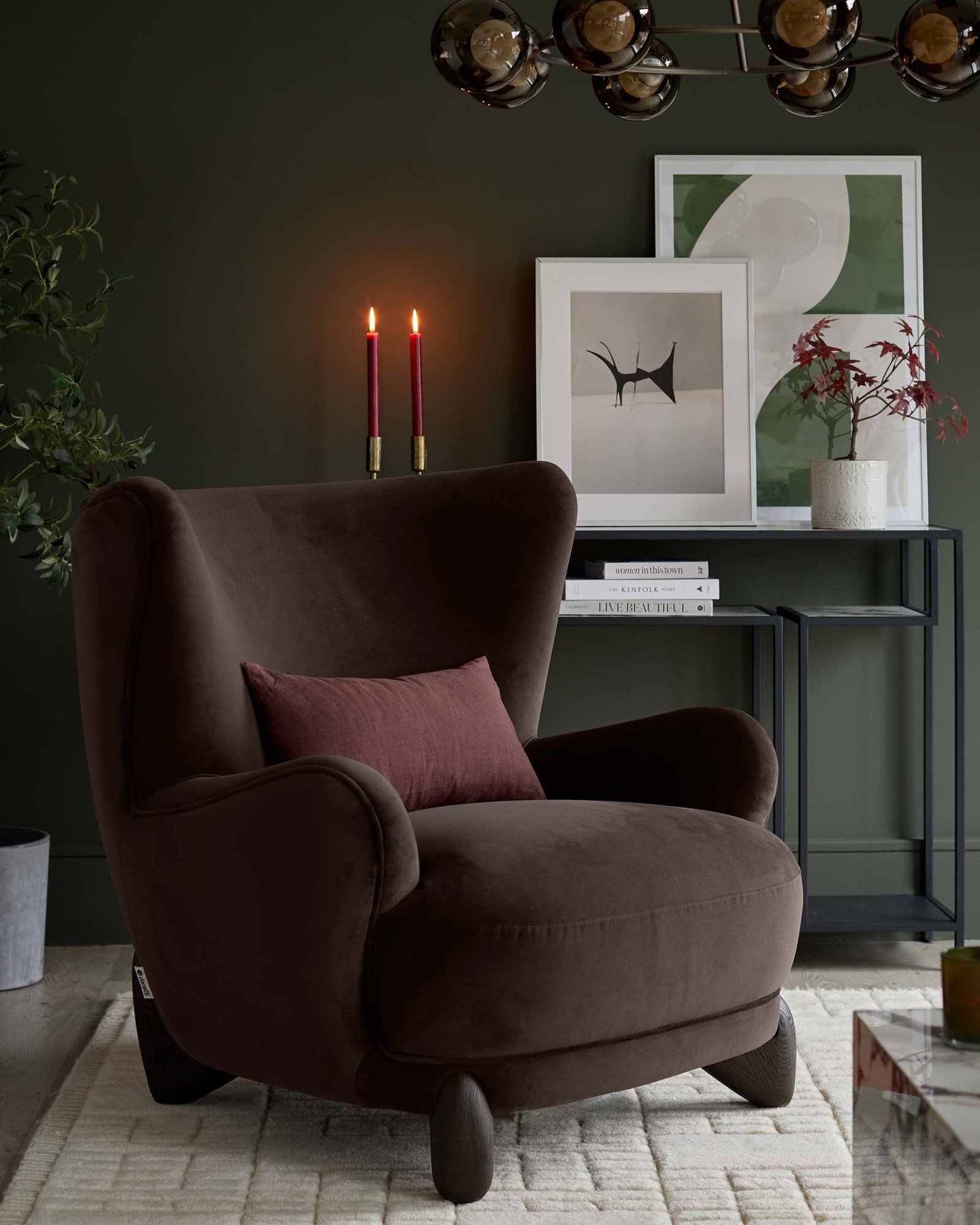 Harlan dark chocolate Dusk England velvet accent chair Side