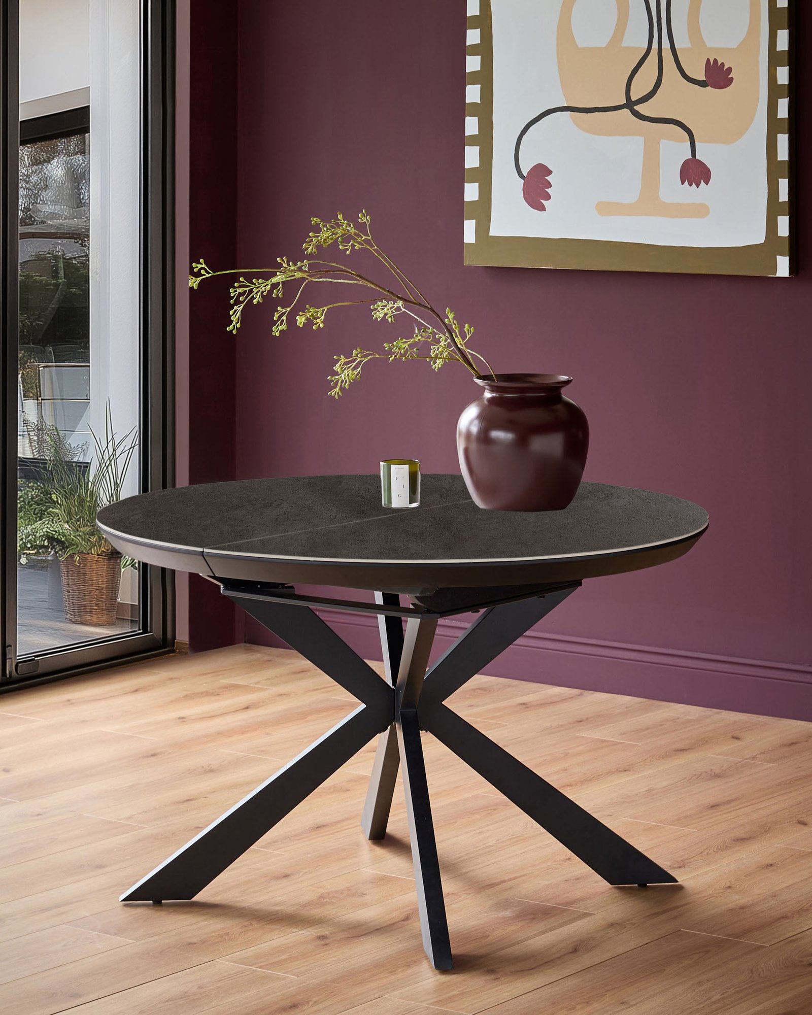 Hayden dark grey ceramic 4-6 extending round dining table – Dusk Back
