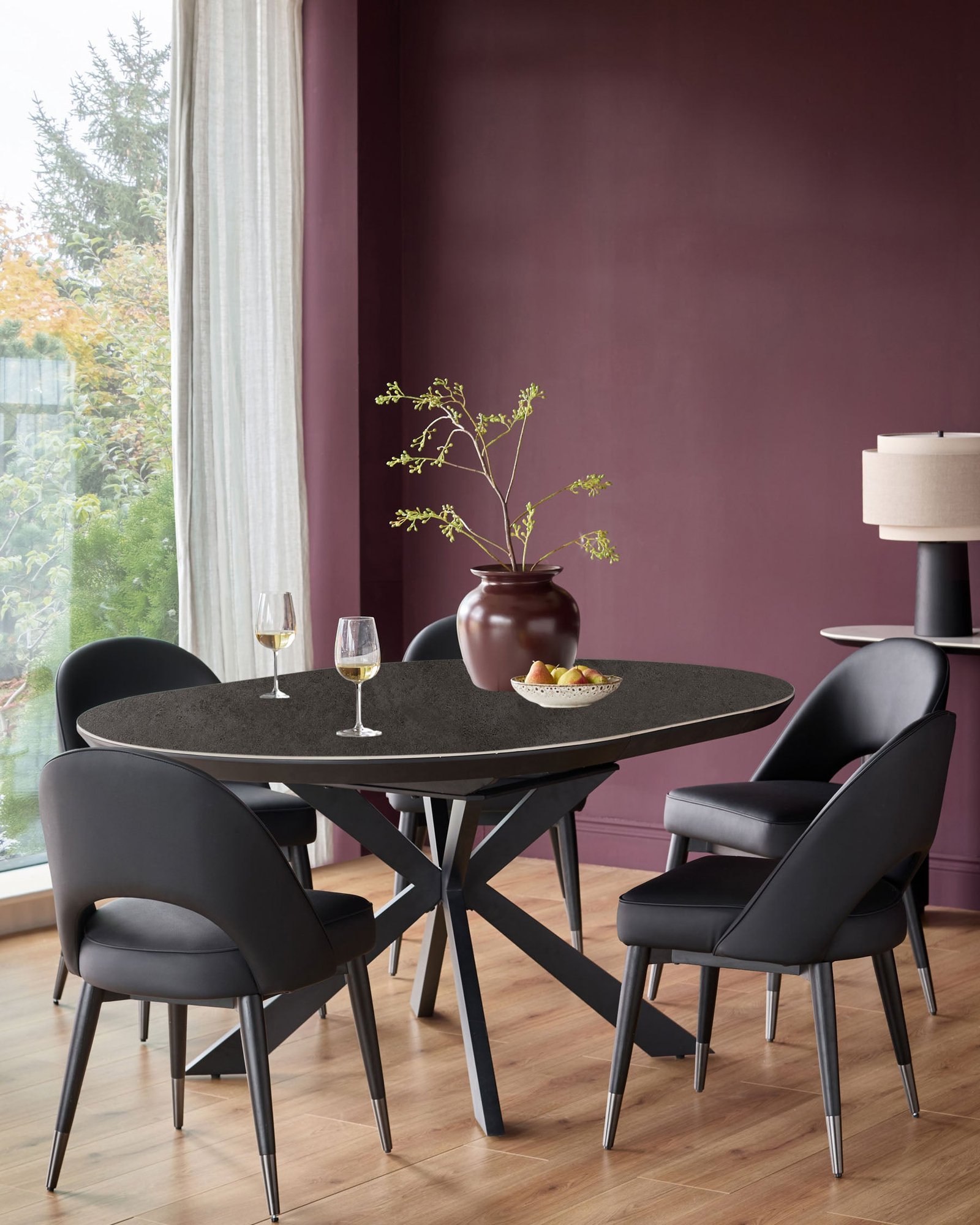 Hayden dark grey ceramic 4-6 extending round dining table – Dusk Side