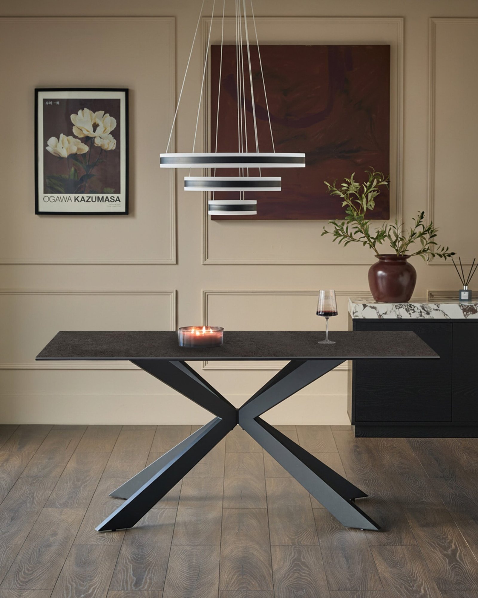 Hayden dark grey ceramic 6 seater dining table – Dusk Front