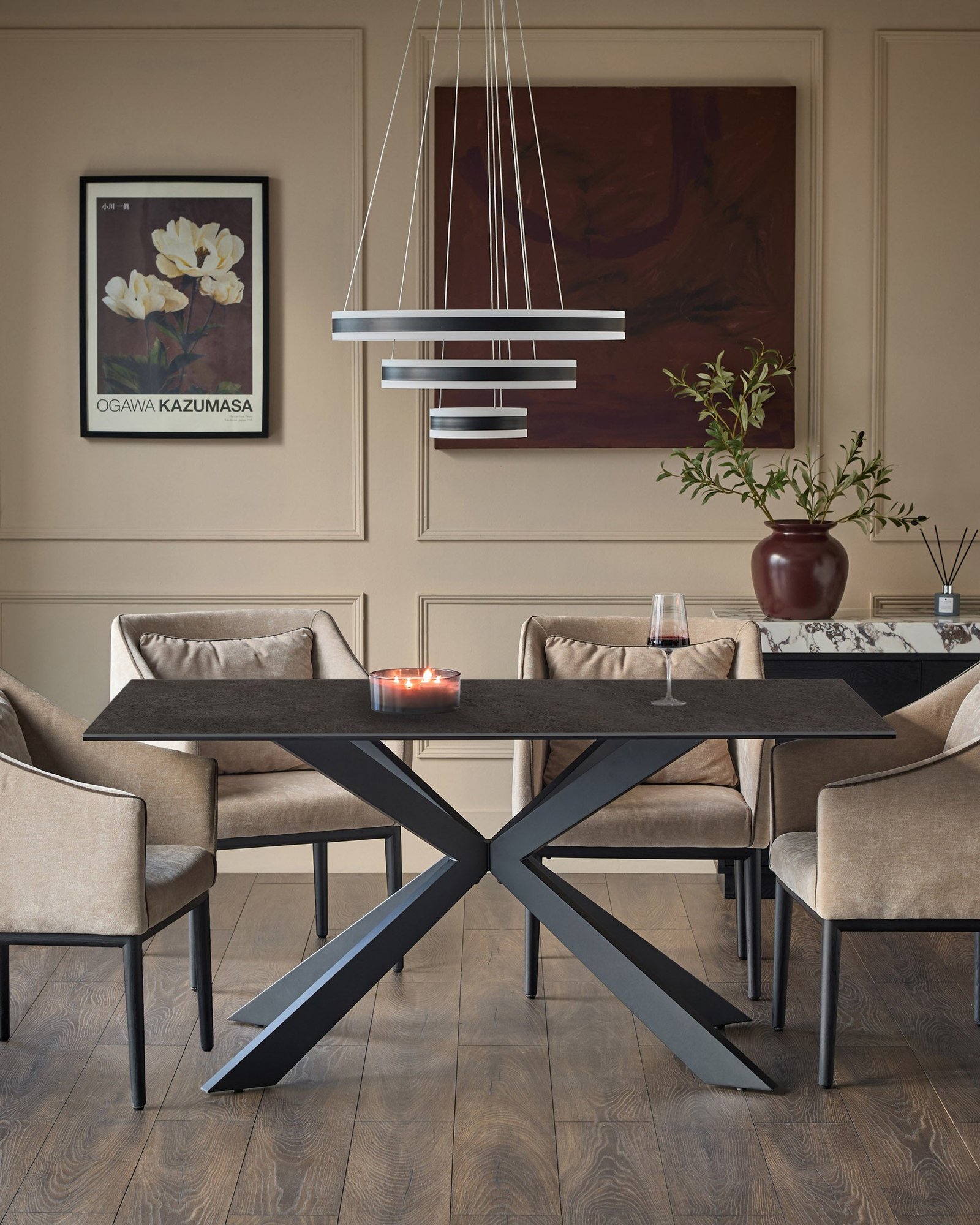Hayden dark grey ceramic 6 seater dining table – Dusk Side