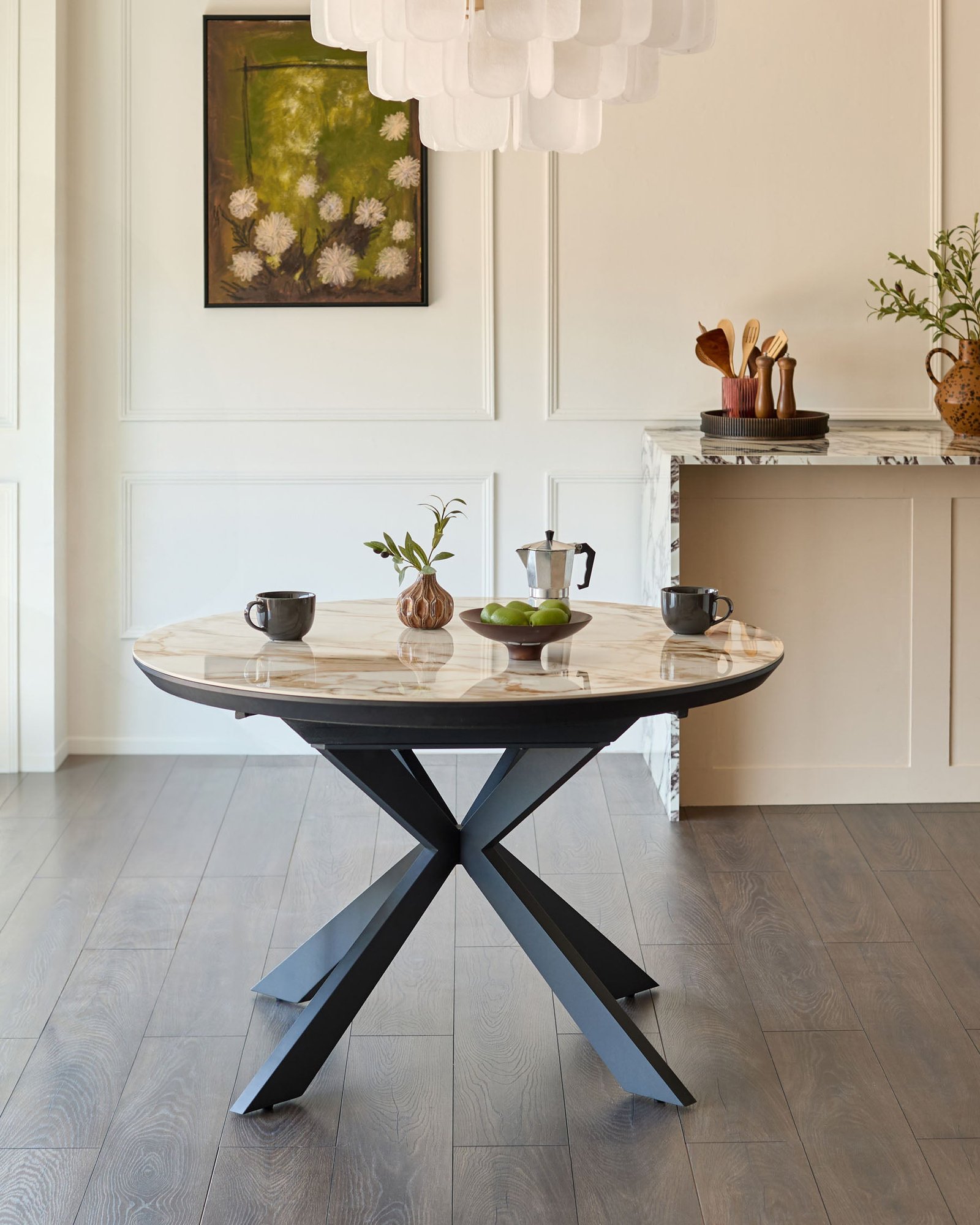 Hayden natural ceramic 4-6 extending round dining table – Dusk Back