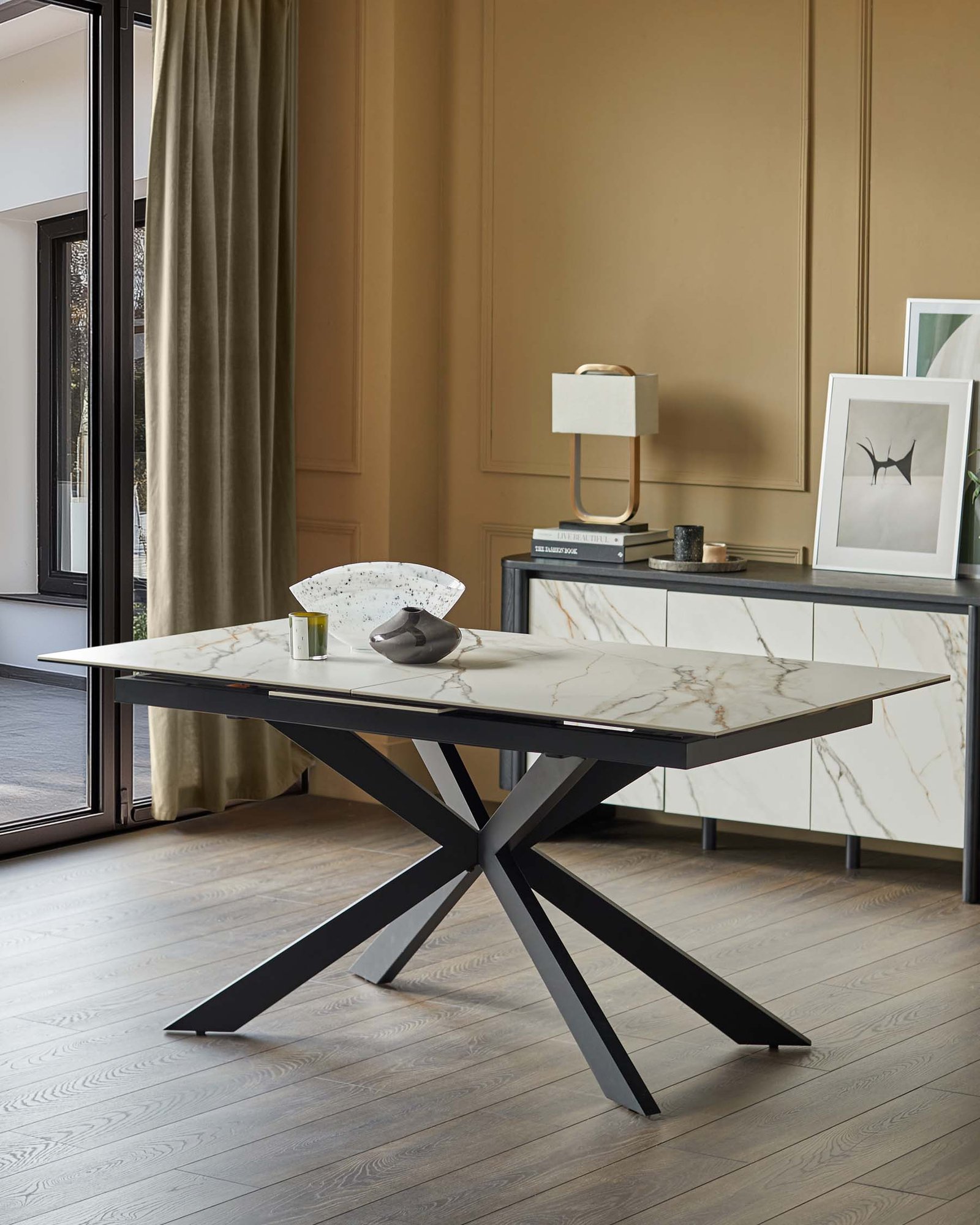 Hayden natural matt ceramic extending Dusk 6 to 8 seater dining table Back