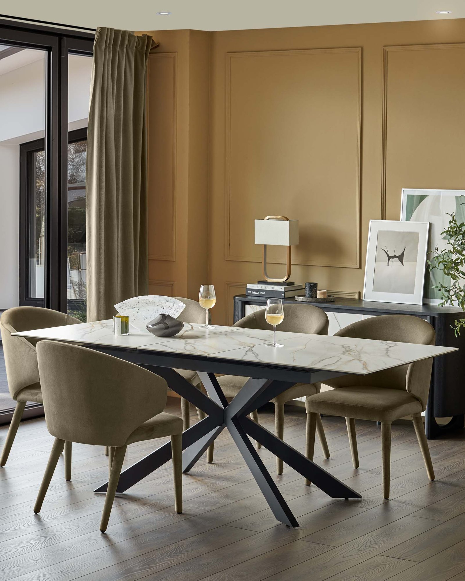 Hayden natural matt ceramic extending Dusk 6 to 8 seater dining table Side