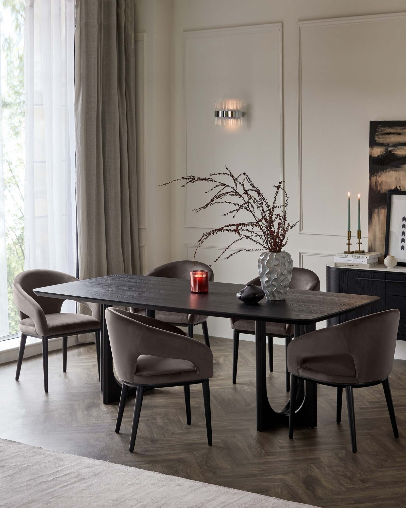 Heath Mocha Plush Velvet Dusk and Black Wood Dining Chair Back