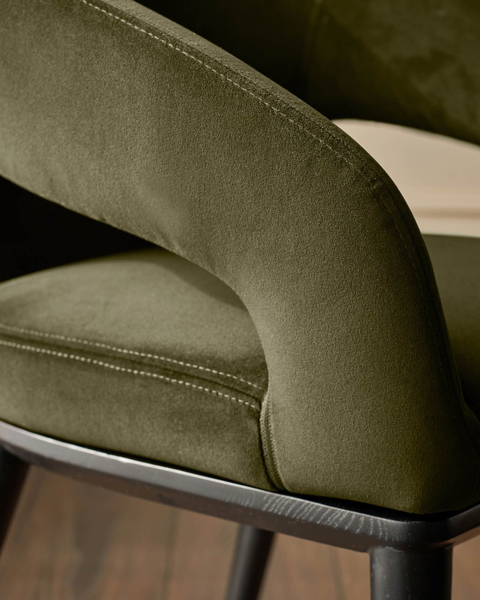 Heath olive green velvet dining chair – Dusk England Side