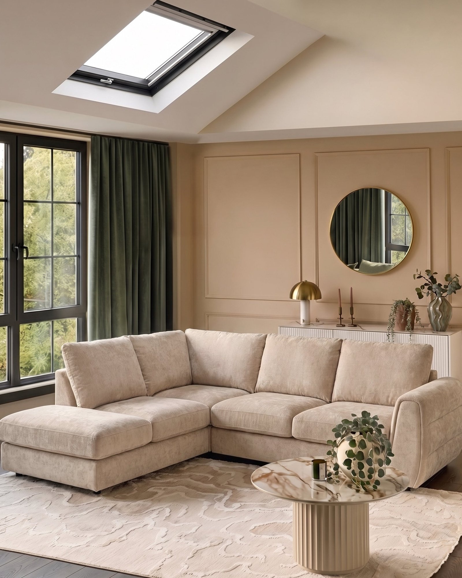 Heidi champagne chenille left hand corner chaise sofa – Dusk Scotland Back