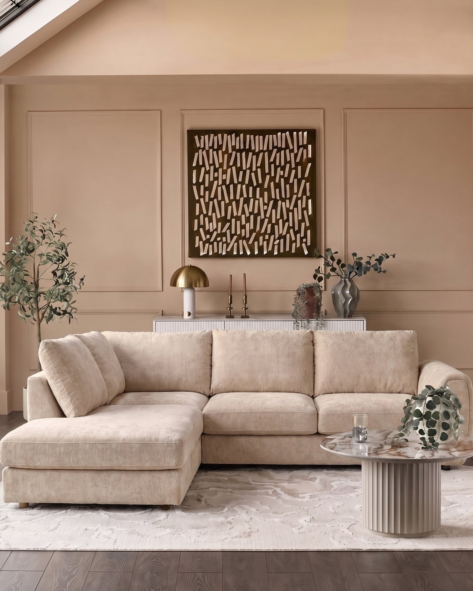 Heidi champagne chenille left hand corner chaise sofa – Dusk Scotland Side