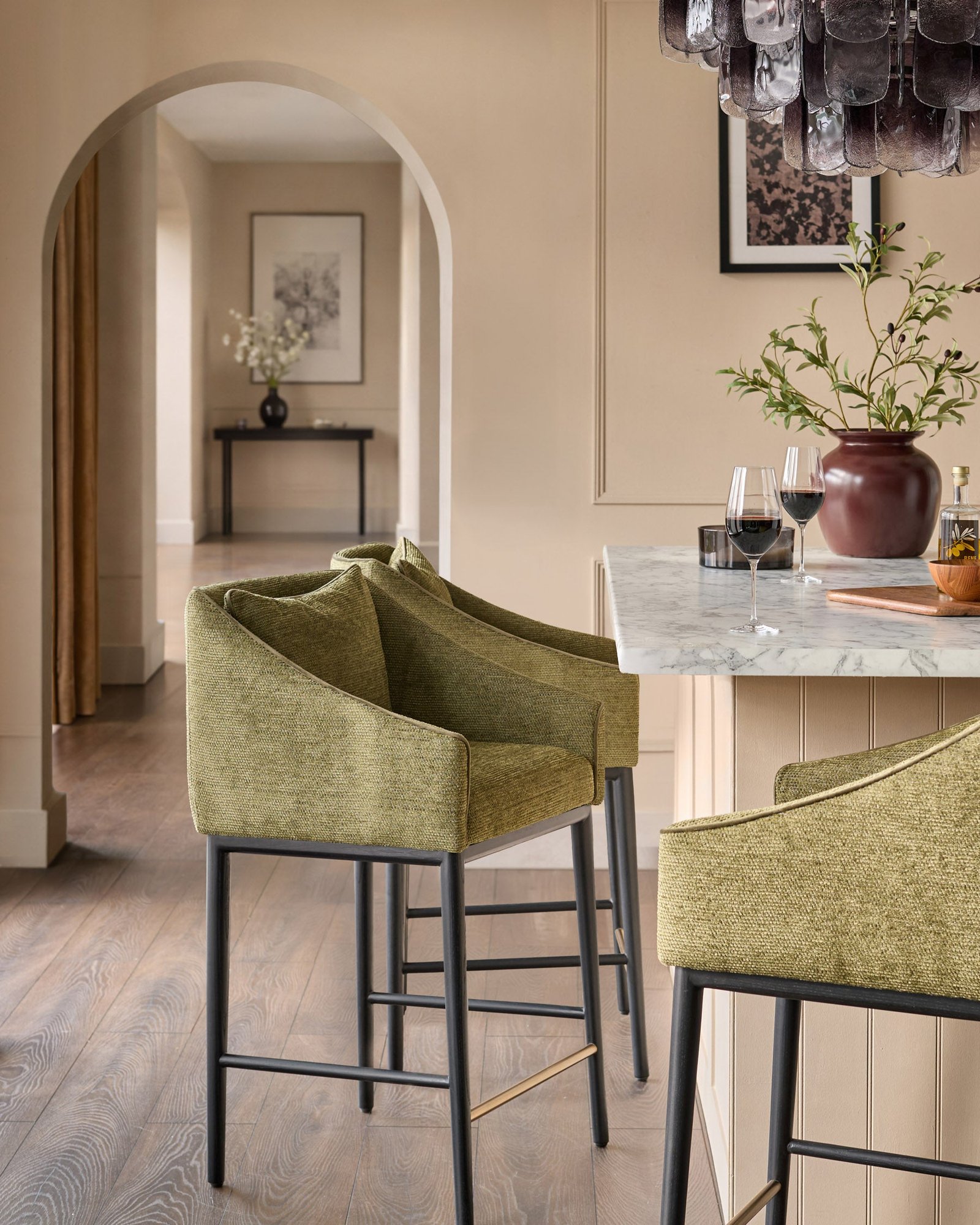 Julep olive green chenille bar stool – Dusk Back