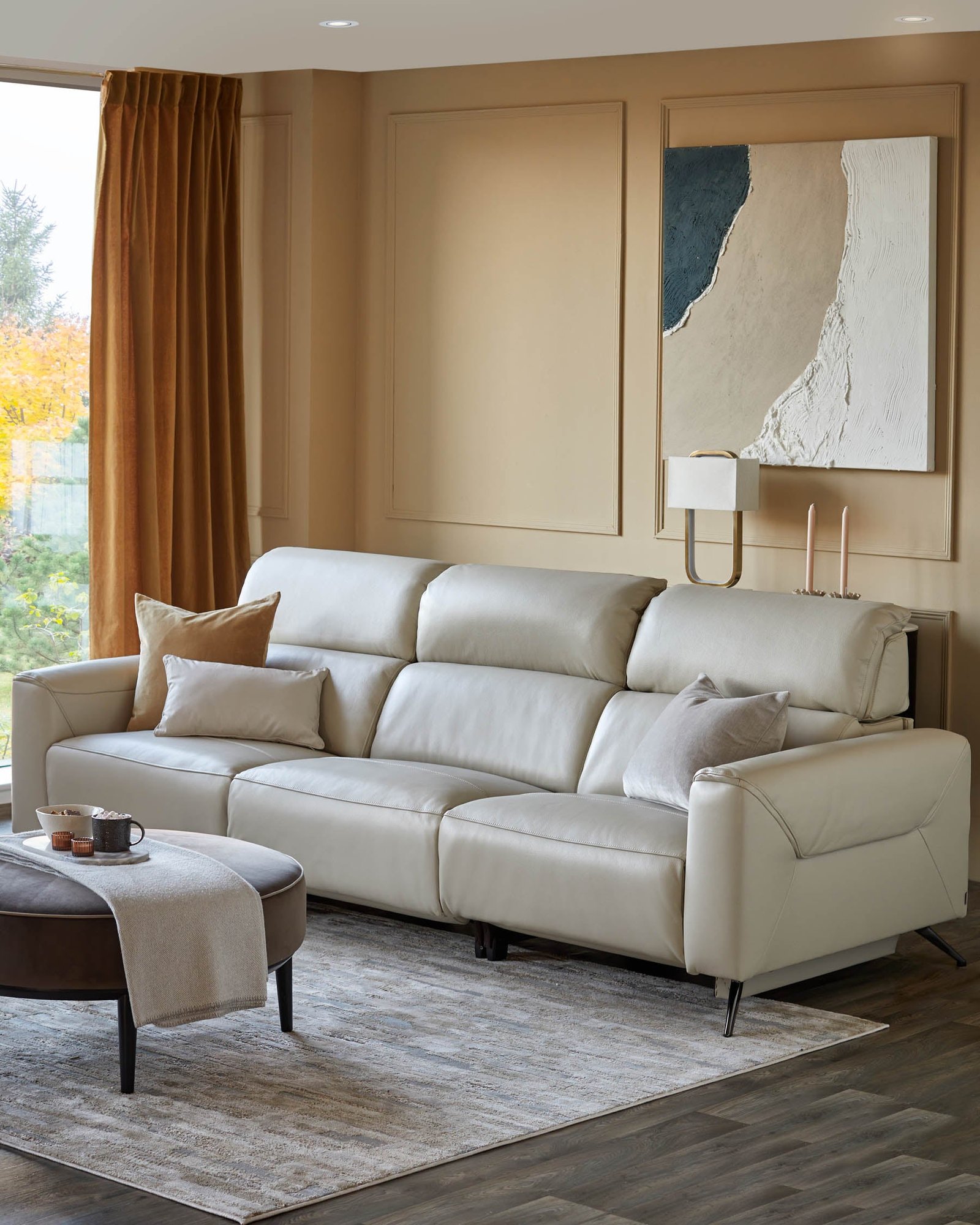 Kenzie Natural Grey Leather Recliner 3 Seater Sofa – Dusk Side