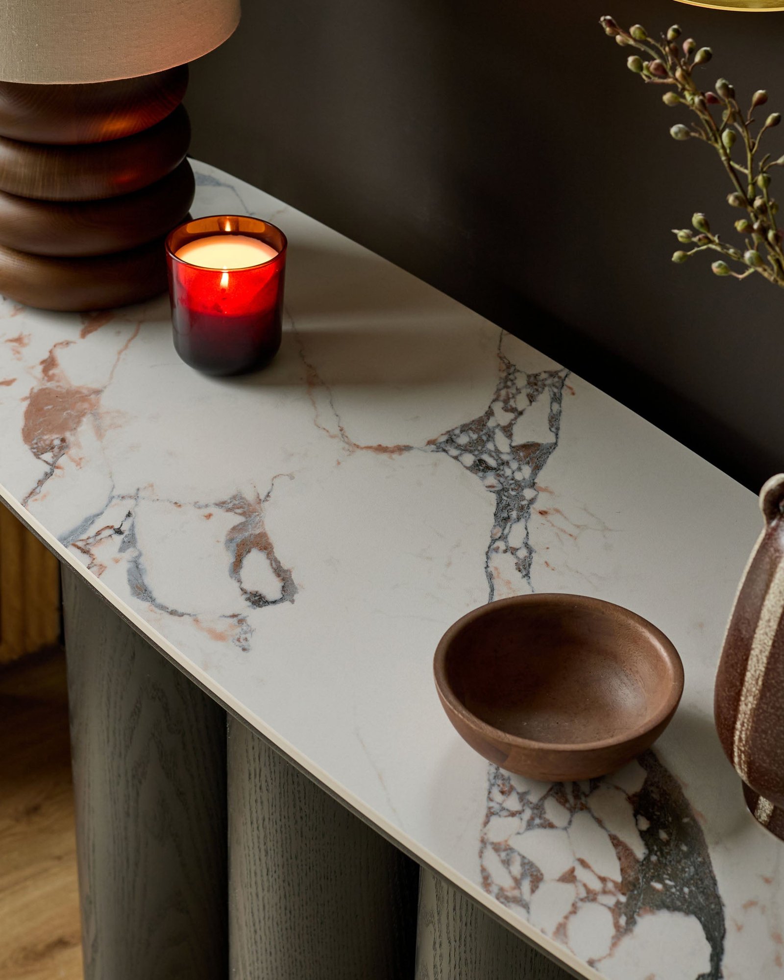 Lena white calacatta console table – Dusk England Side