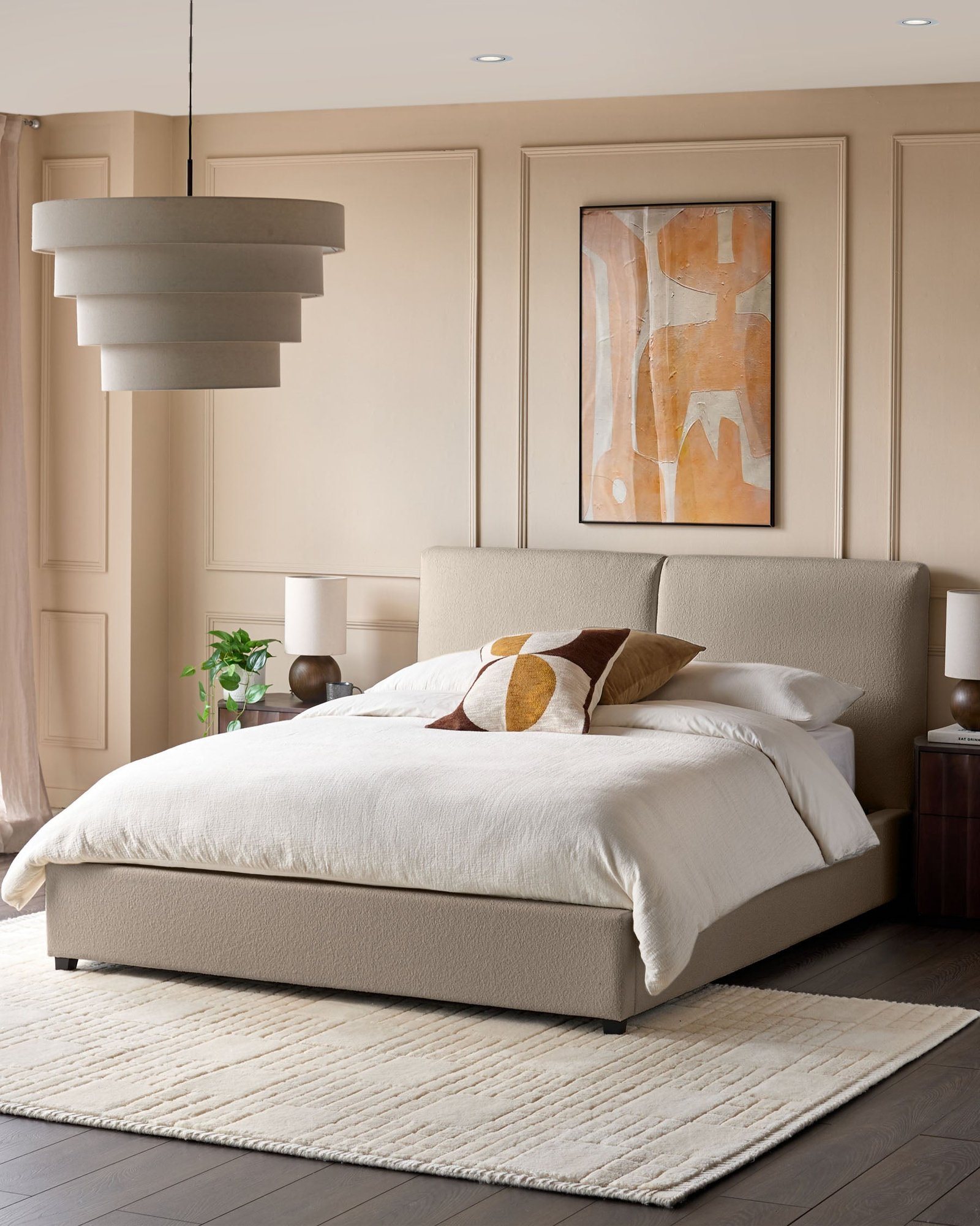 Leona natural boucle super Dusk king ottoman storage bed Back