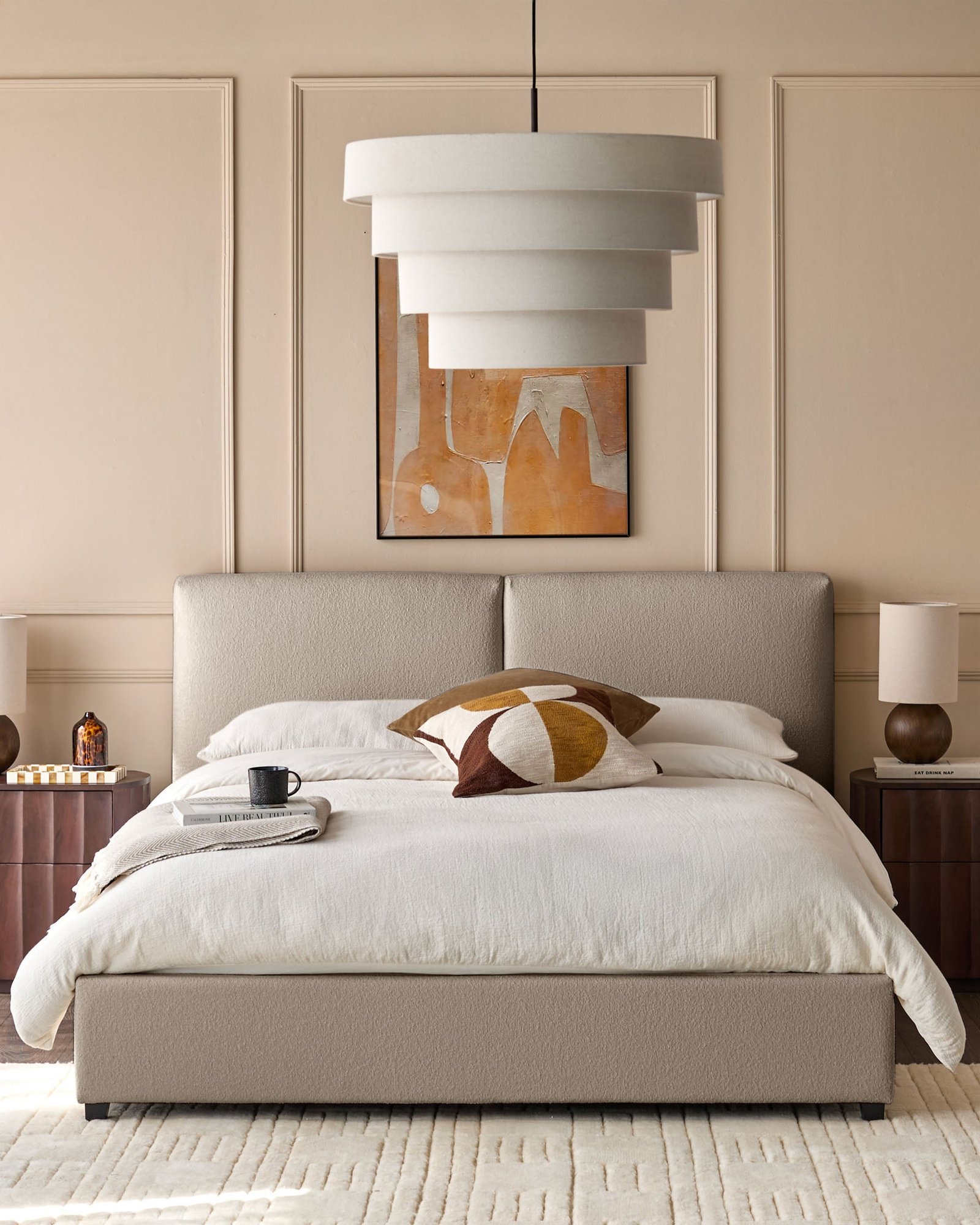 Leona natural boucle super Dusk king ottoman storage bed Front