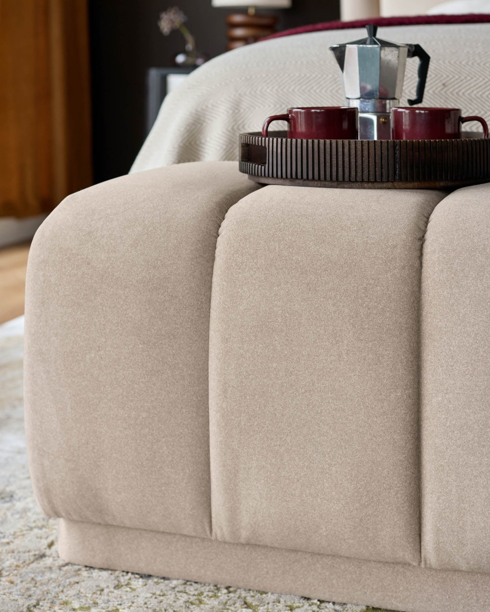 Lillian cream Dusk plush fabric bench Side