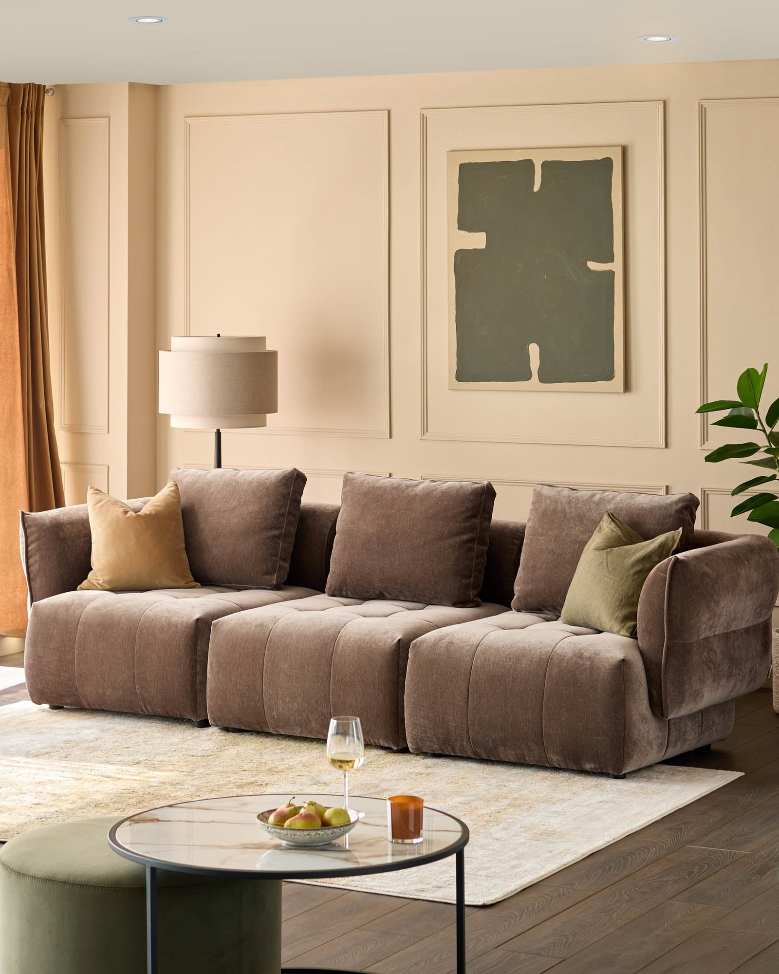 Lillian mocha fabric Dusk 3 seater sofa Front