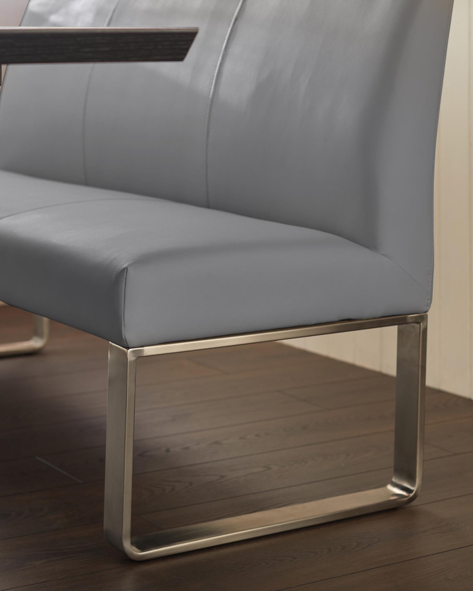 Loop 3 Seater Grey Faux Leather Dusk & Stainless Steel Dining Bench With Backrest Side