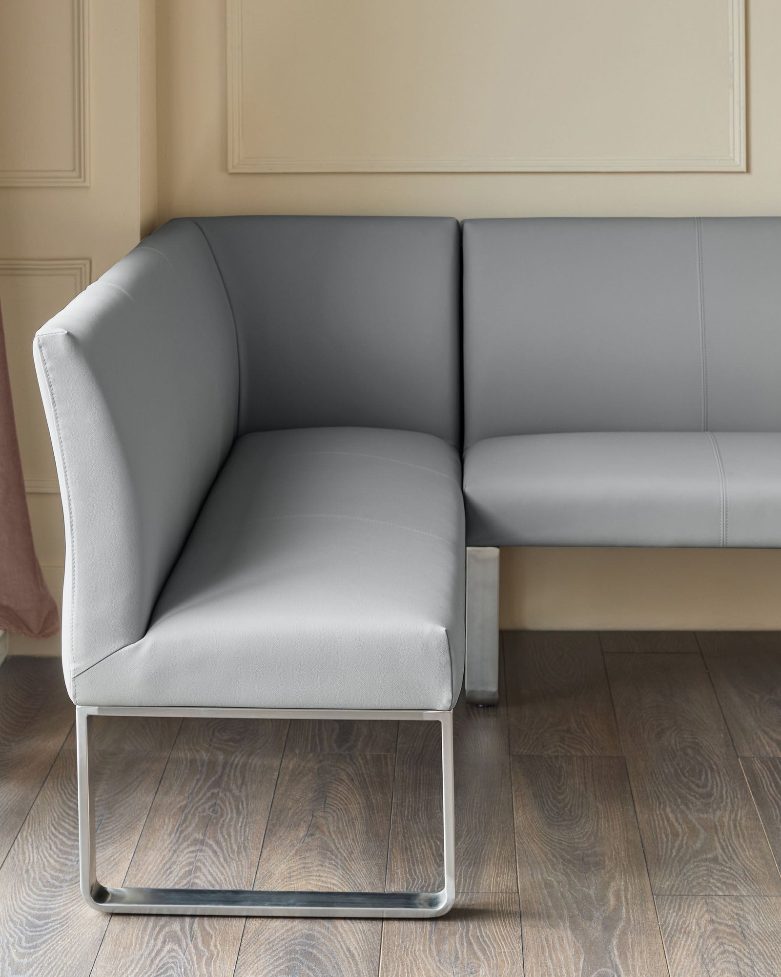 Loop 5 Seater Grey Faux Leather & Dusk England Stainless Steel Left Hand Corner Dining Bench Side