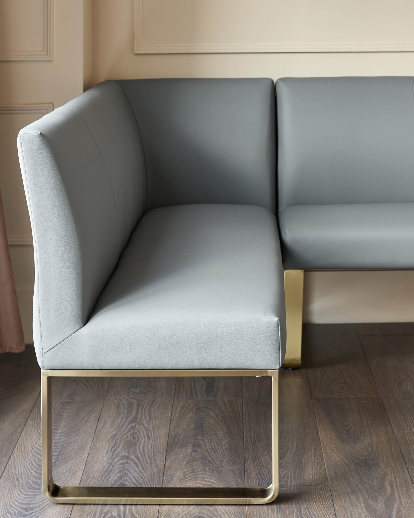 Loop mid grey faux leather right hand Dusk England corner 5 seater brushed brass leg dining bench Side