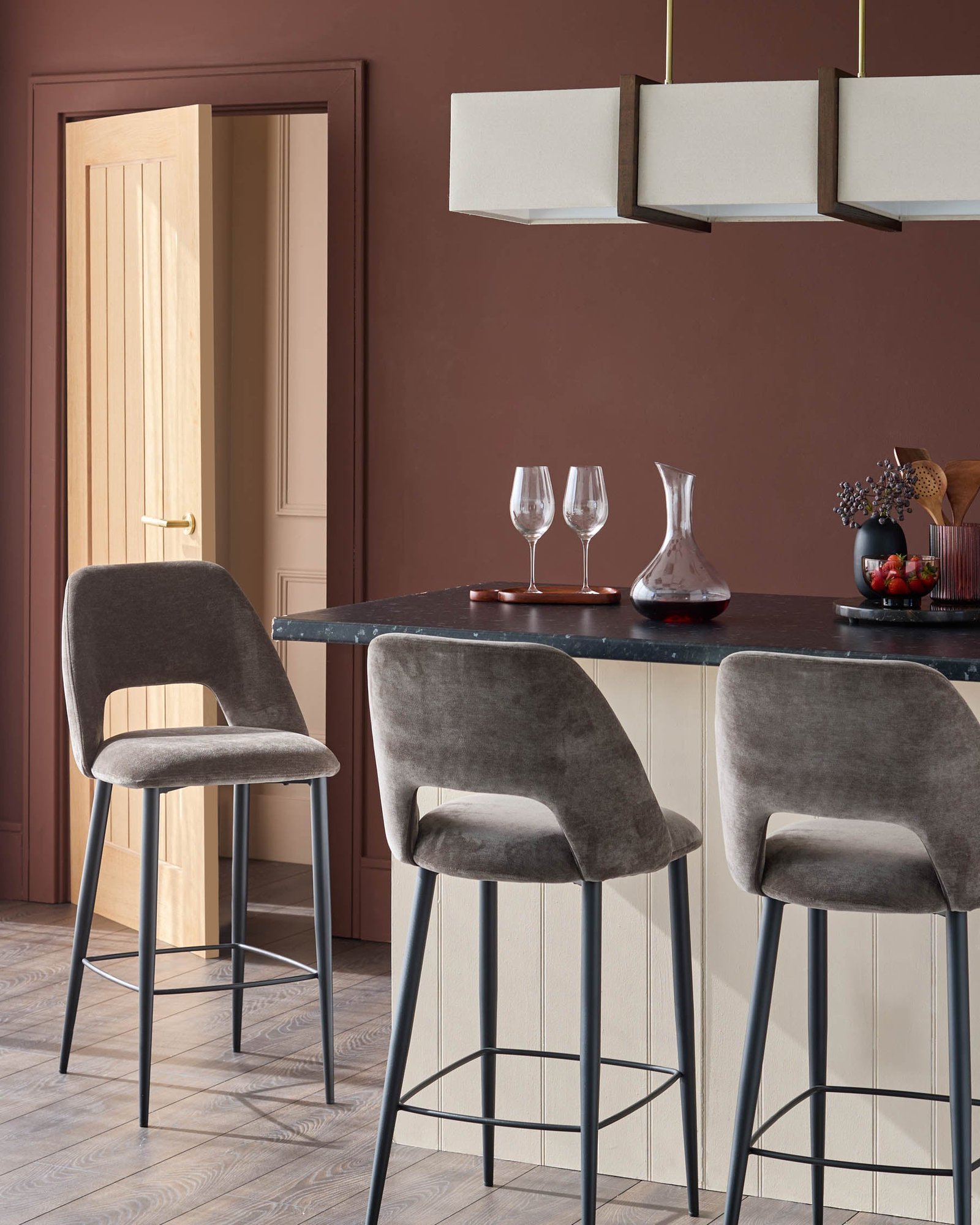 Lottie mocha fabric bar stool – Dusk Side