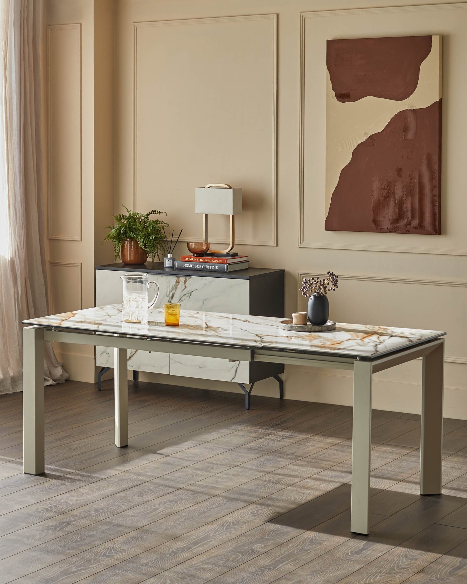 Louis natural ceramic extending 6 to 8 seater dining table – Dusk Scotland Front