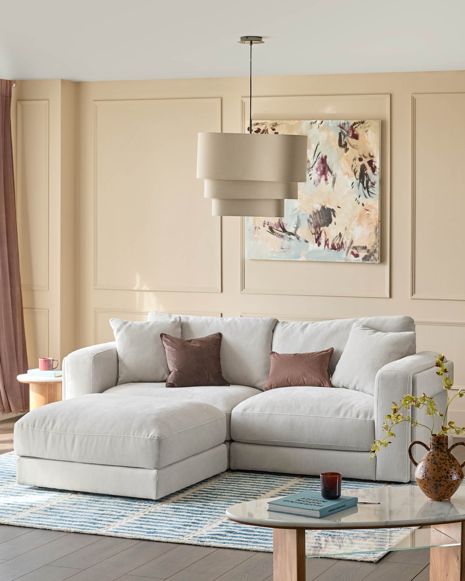 Lynetta natural grey chenille Dusk England 3 seater sofa with footstool Front