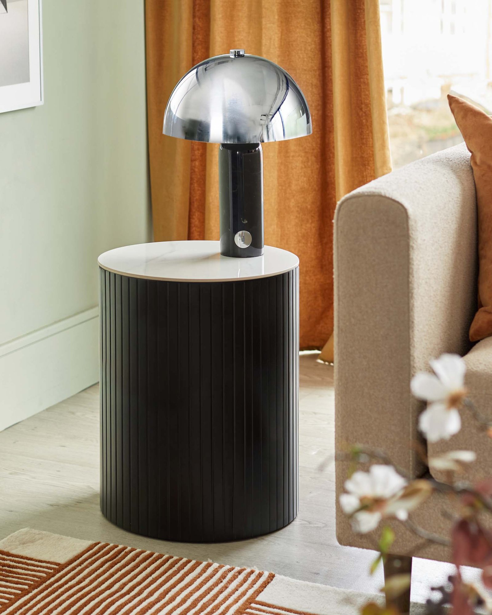 Malachy Side Table White Ceramic with Black Wood – Dusk Side