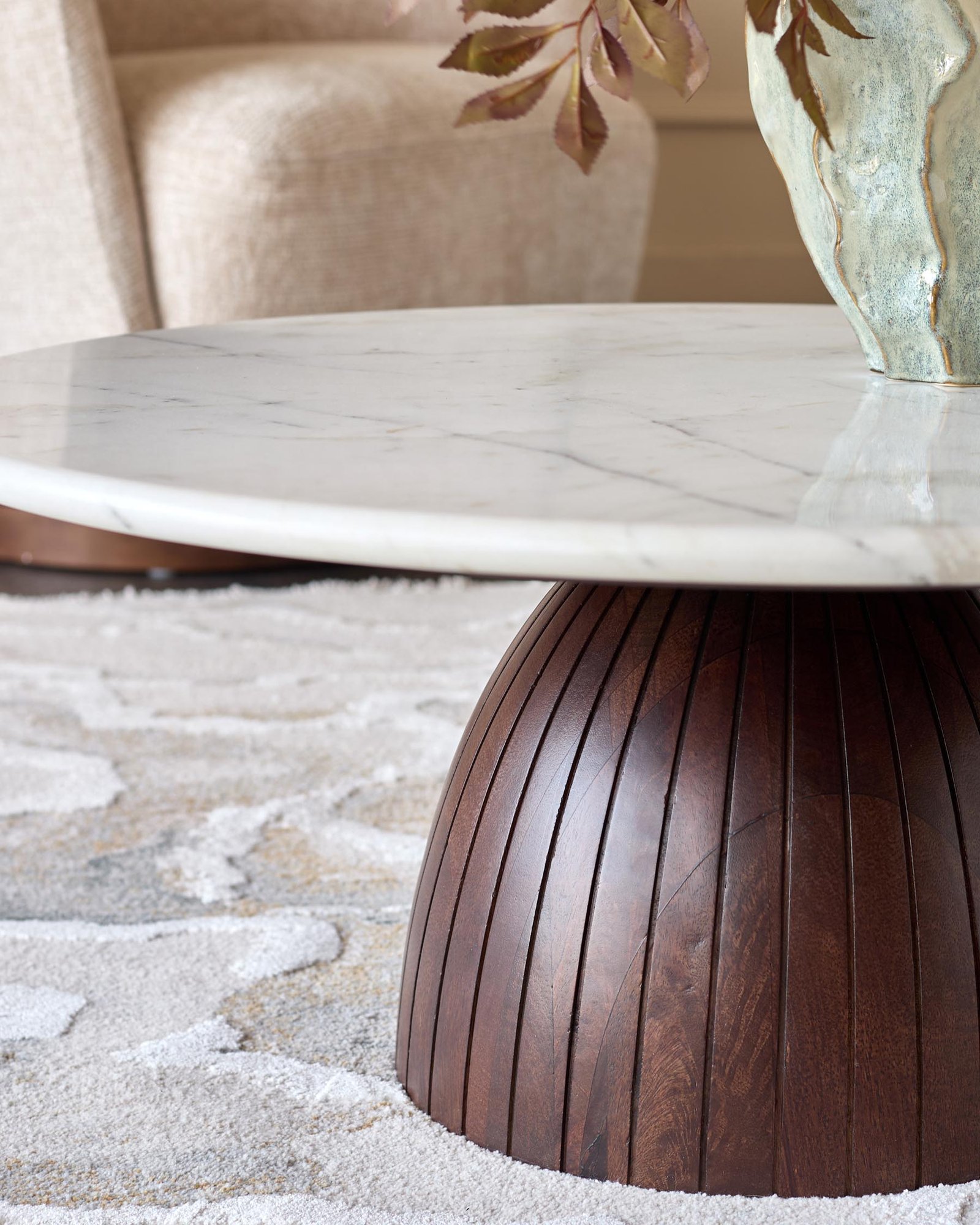 Malin white marble top dark wood coffee table – Dusk Back