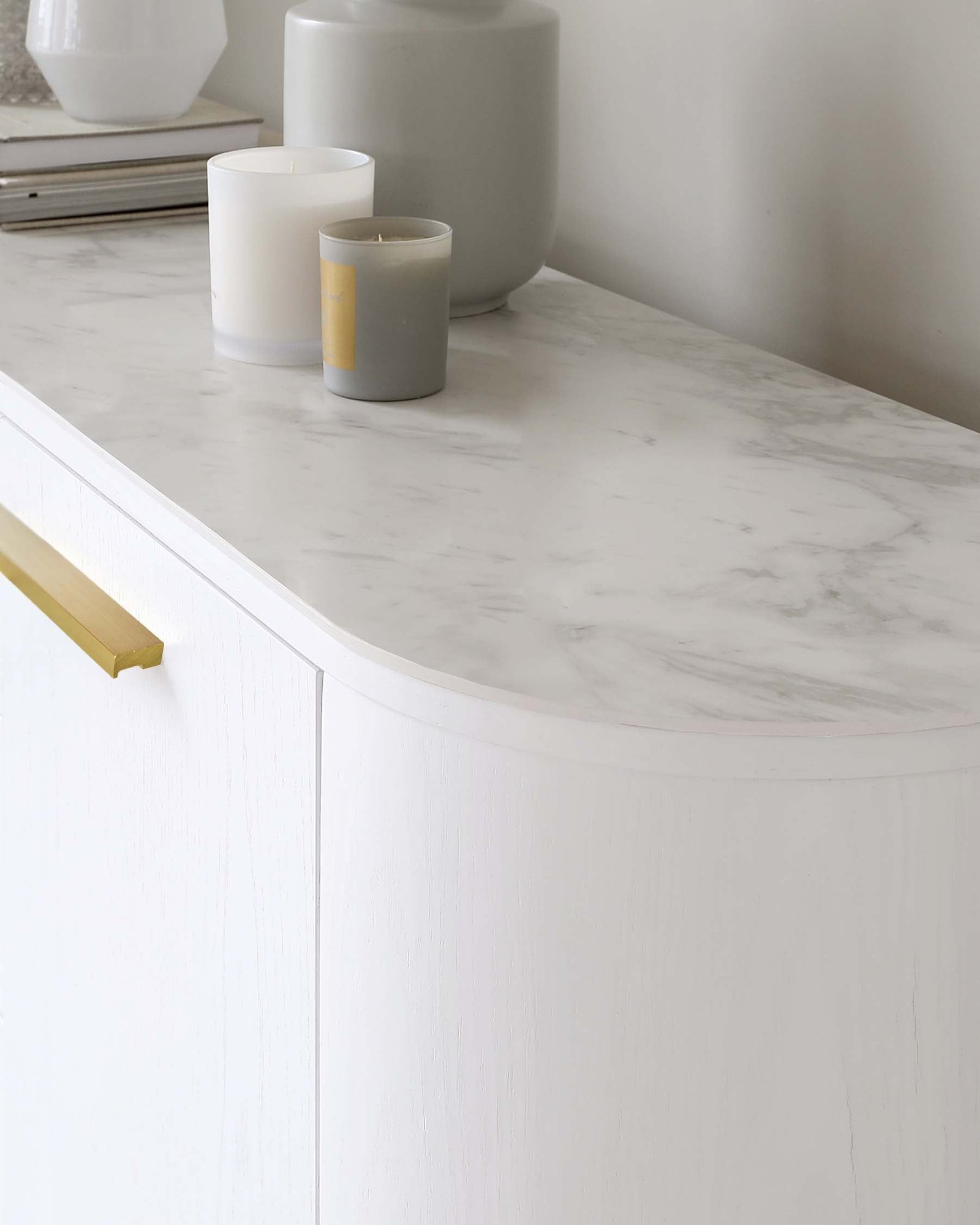 Manhattan White Oak and Dusk England Marbled Ceramic Large Sideboard Side