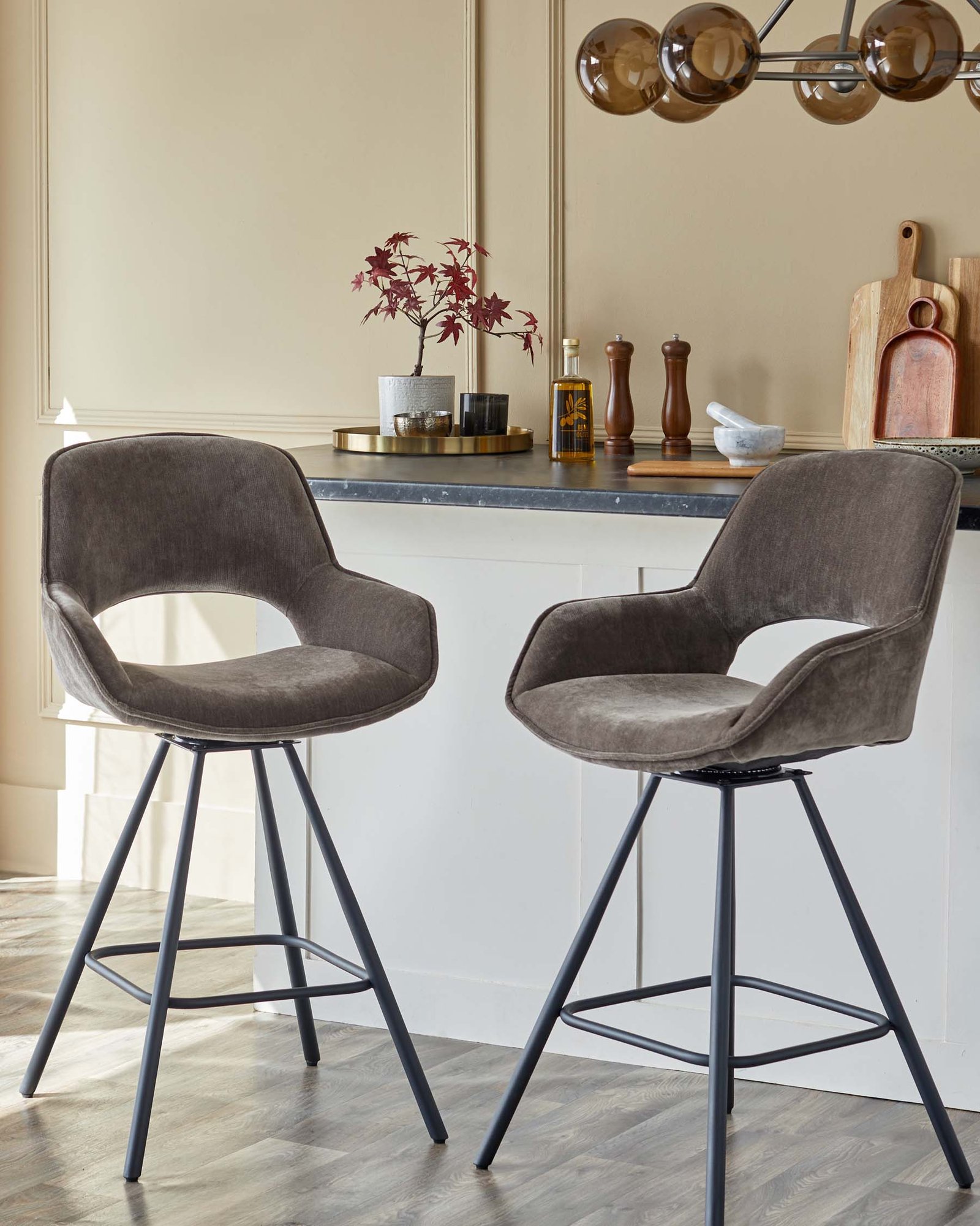 Marlow mocha fabric swivel bar stool – Dusk Back
