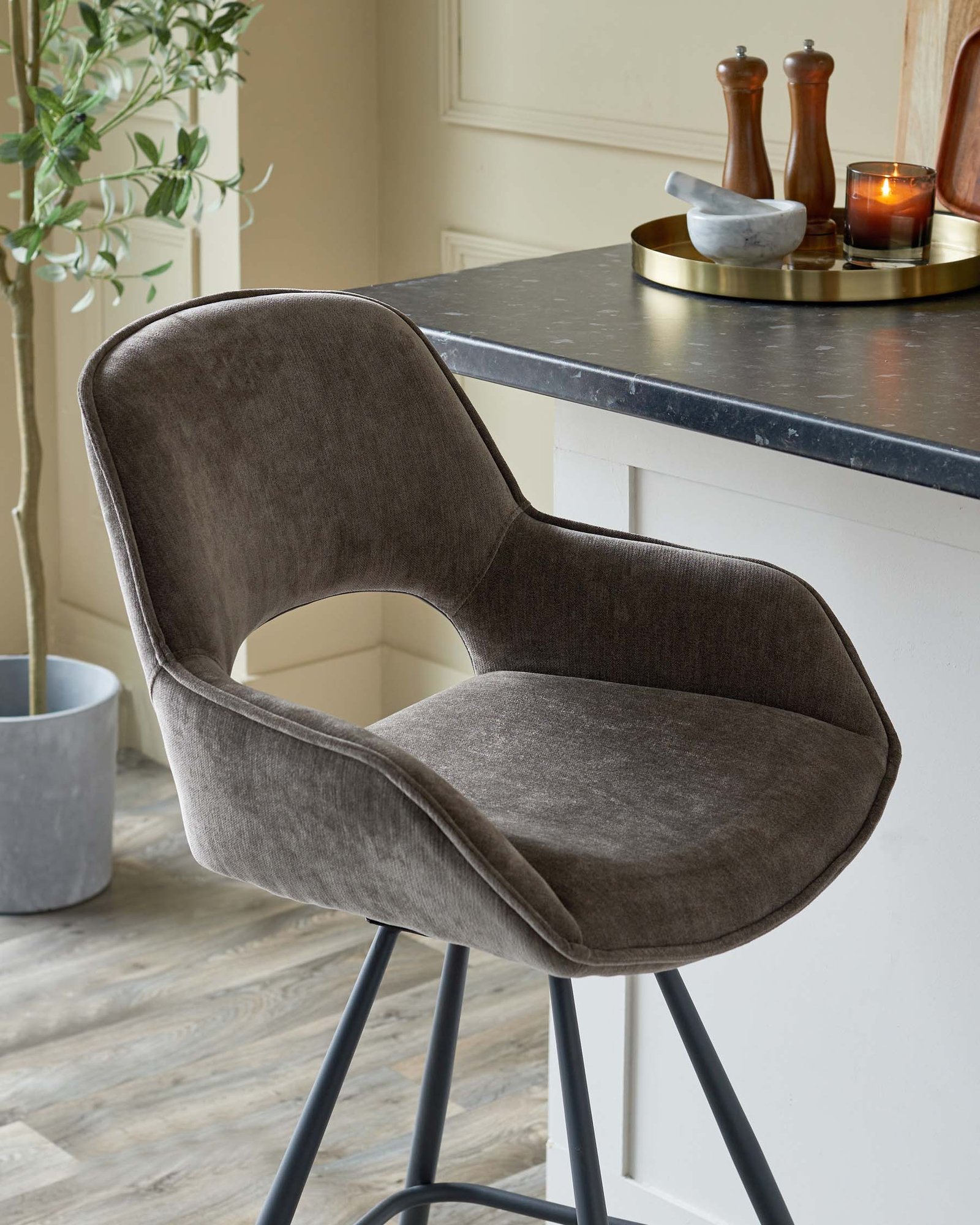Marlow mocha fabric swivel bar stool – Dusk Side