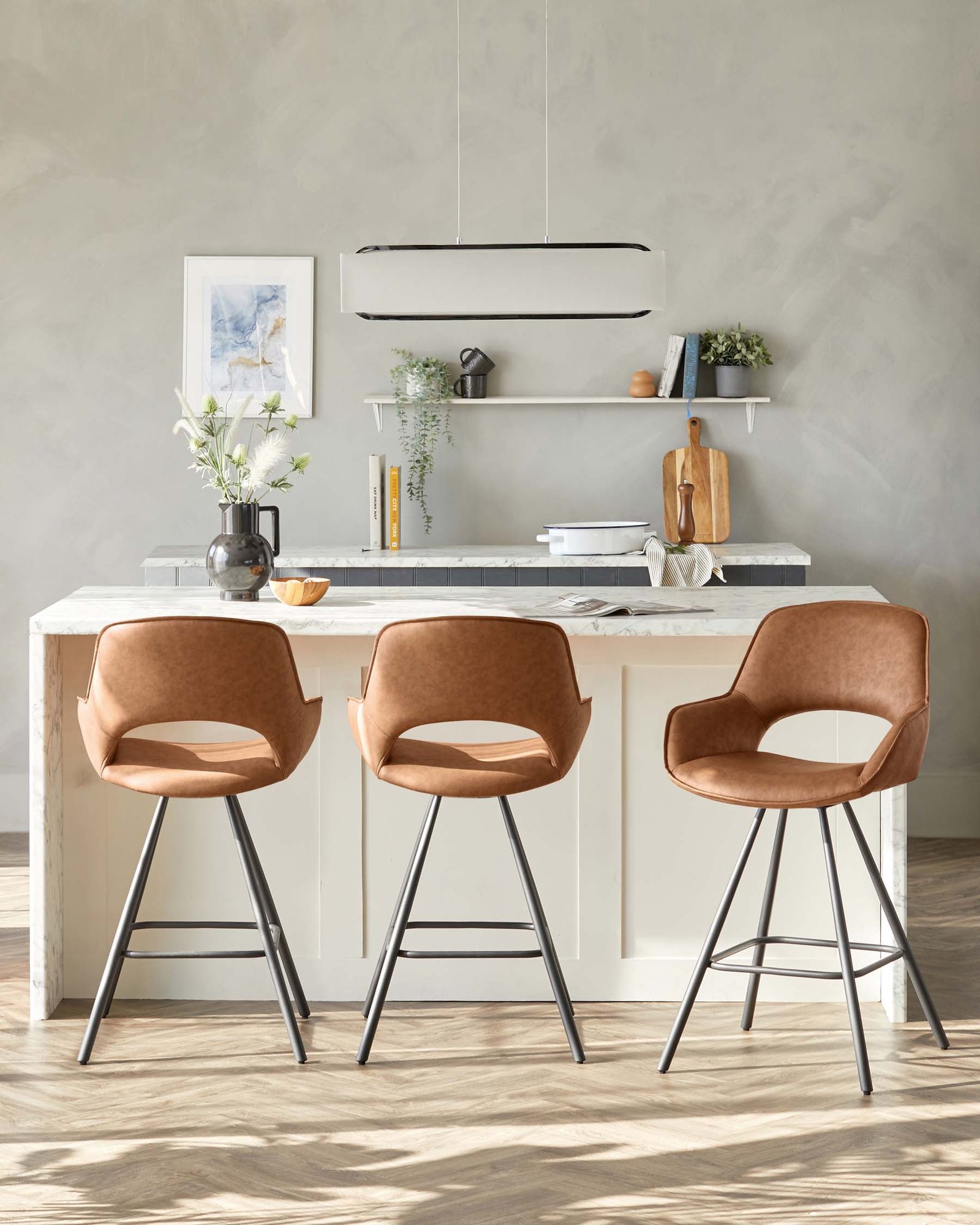 Marlow Tan Faux Leather And Dusk Black Metal Swivel Bar Stool Back