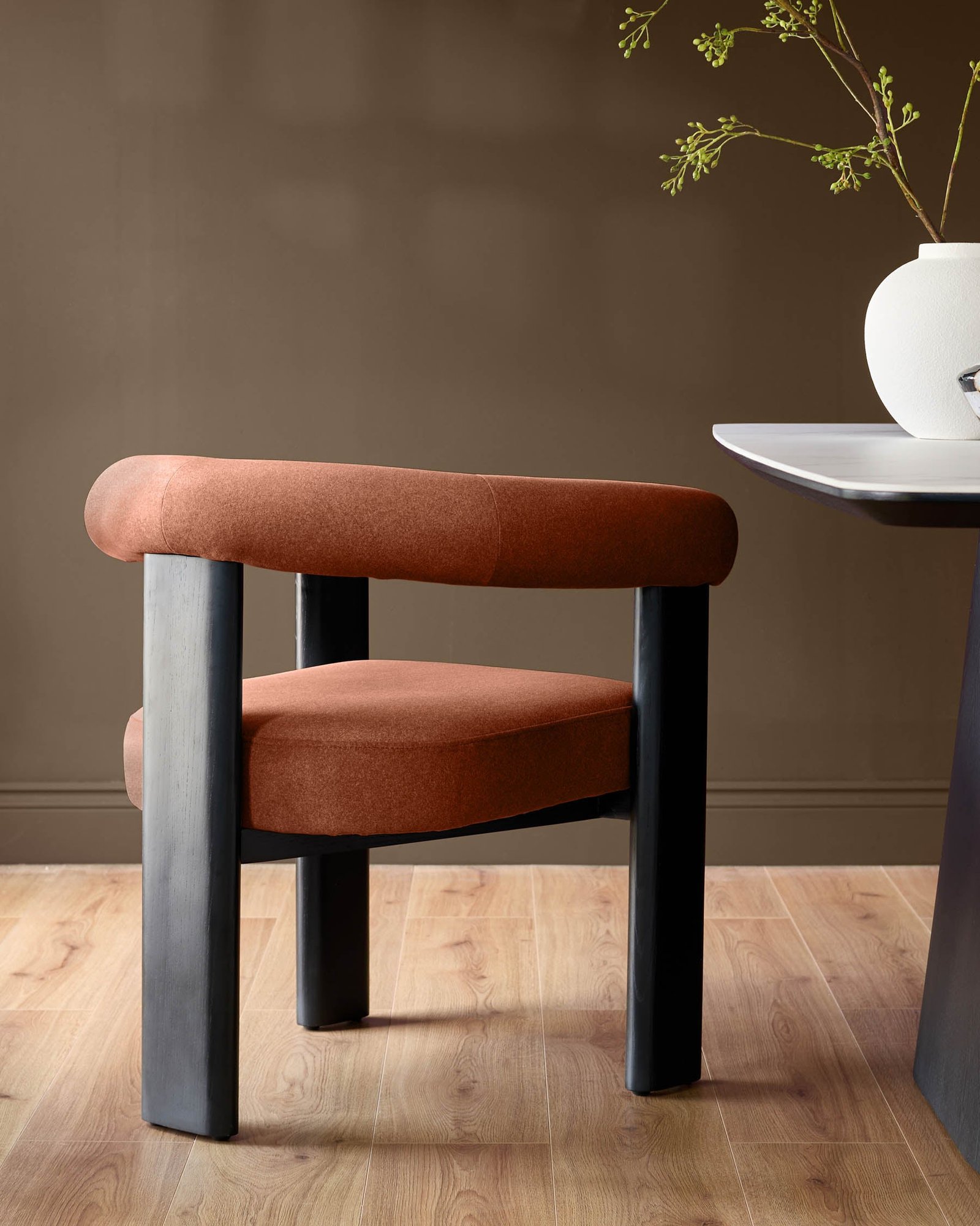 Orion toffee red plush fabric dining chair – Dusk England Back