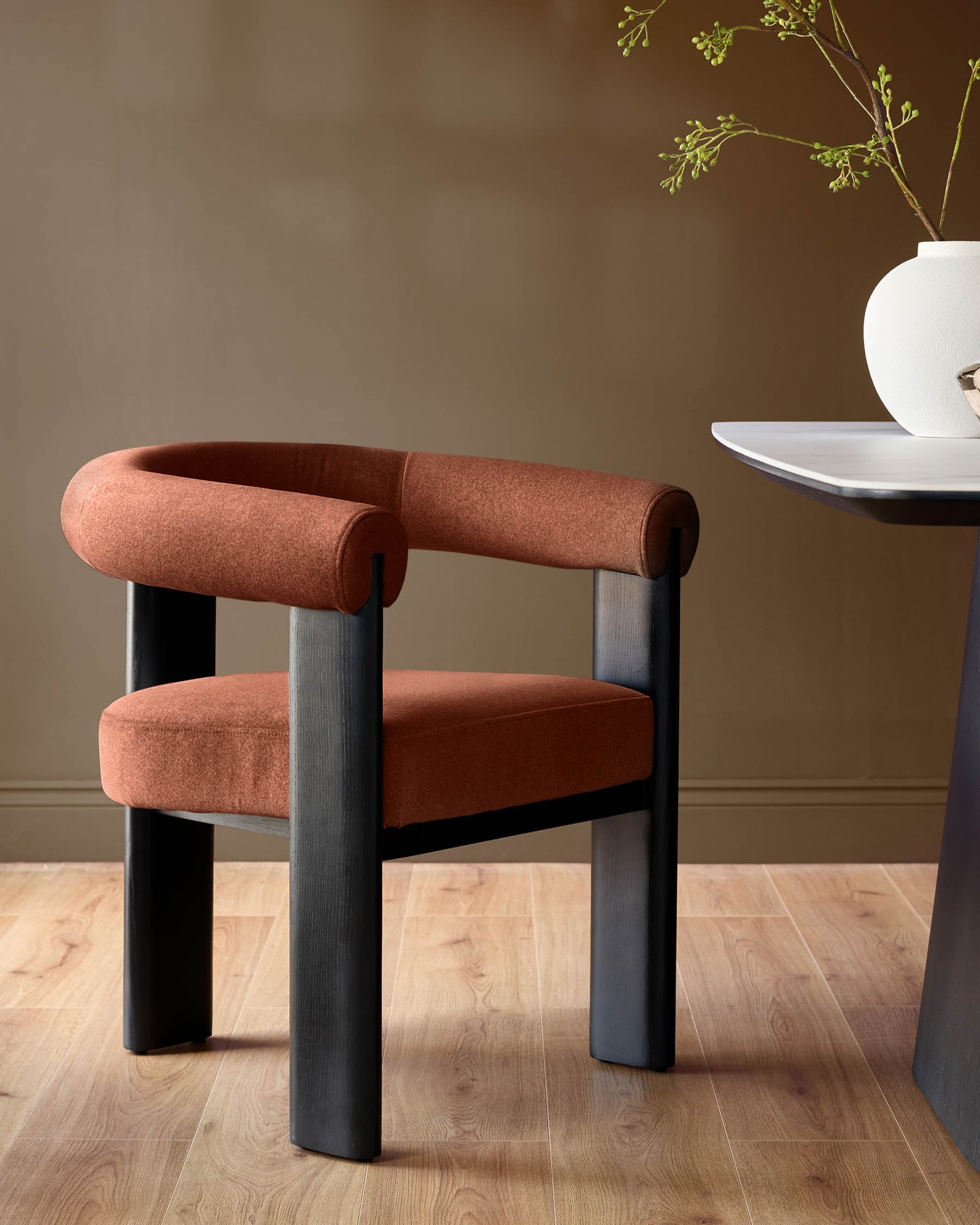 Orion toffee red plush fabric dining chair – Dusk England Front