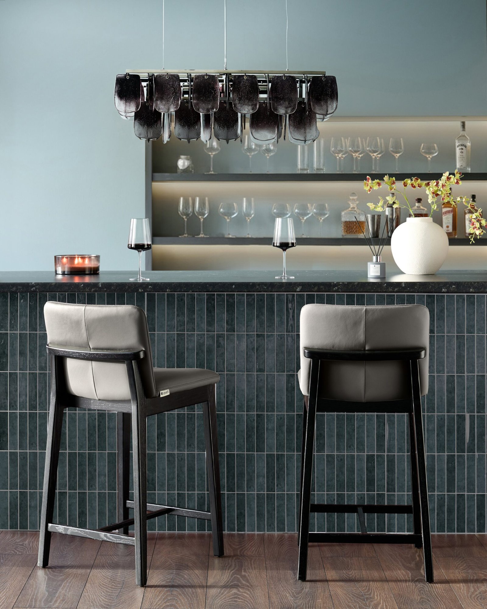Otis dark grey Dusk leather bar stool Back