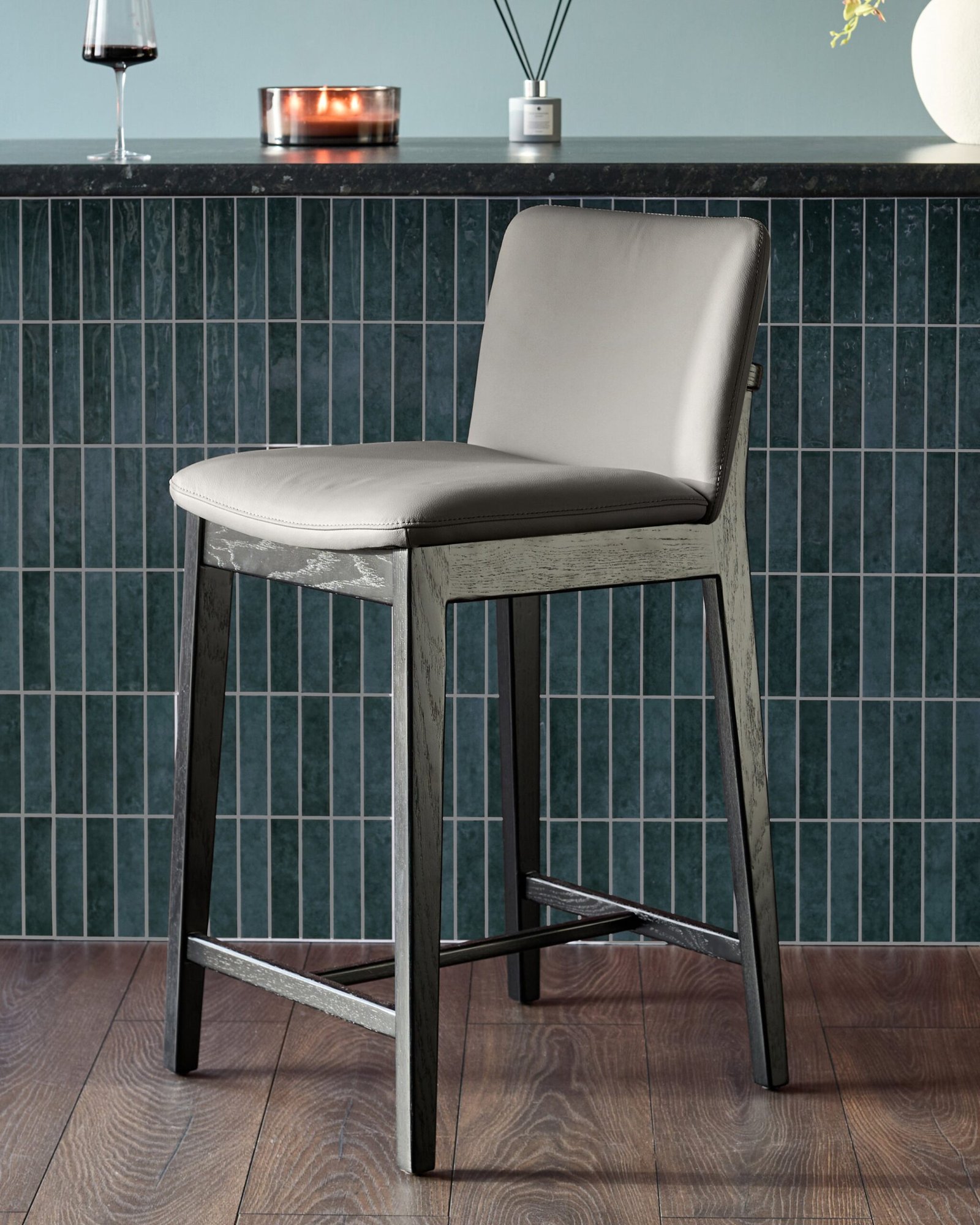 Otis dark grey Dusk leather bar stool Front
