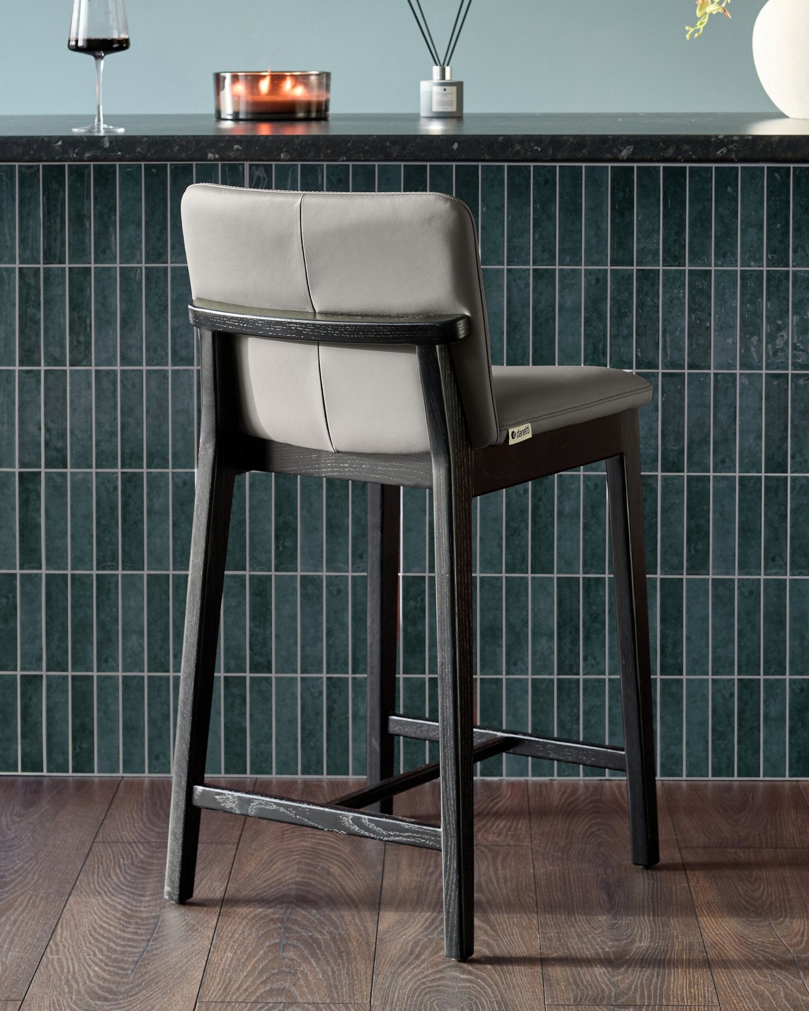 Otis dark grey Dusk leather bar stool Side