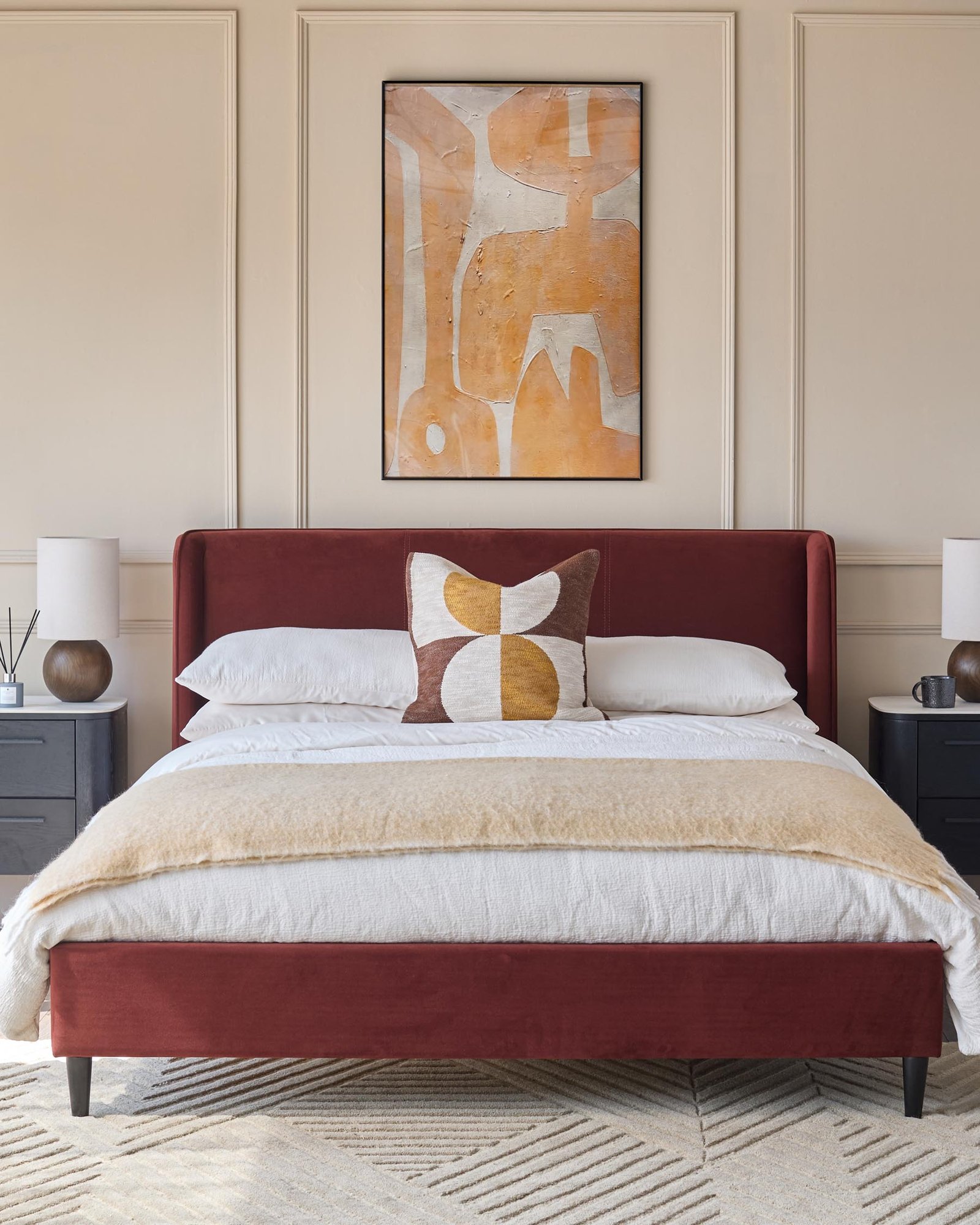 Paolo toffee red Dusk velvet double bed Back