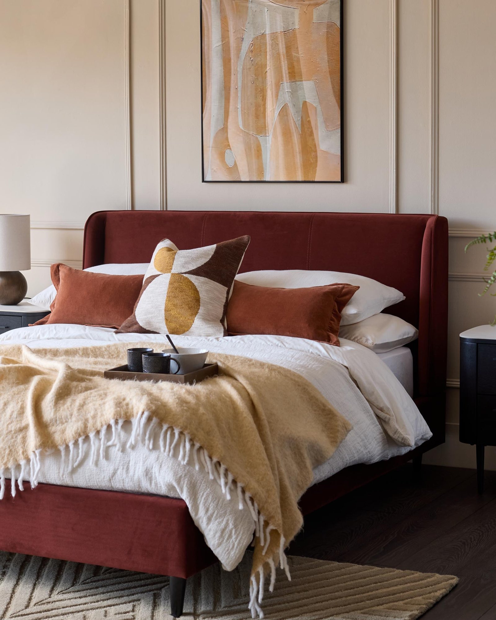 Paolo toffee red Dusk velvet double bed Front